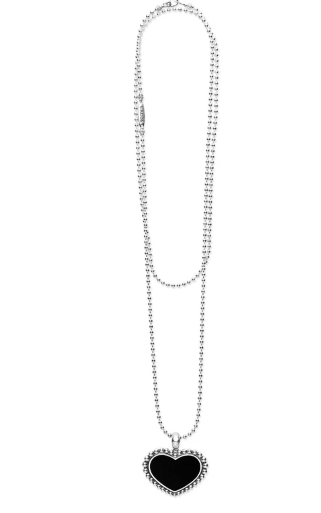 LAGOS LARGE ONYX HEART STERLING SILVER PENDANT NECKLACE
