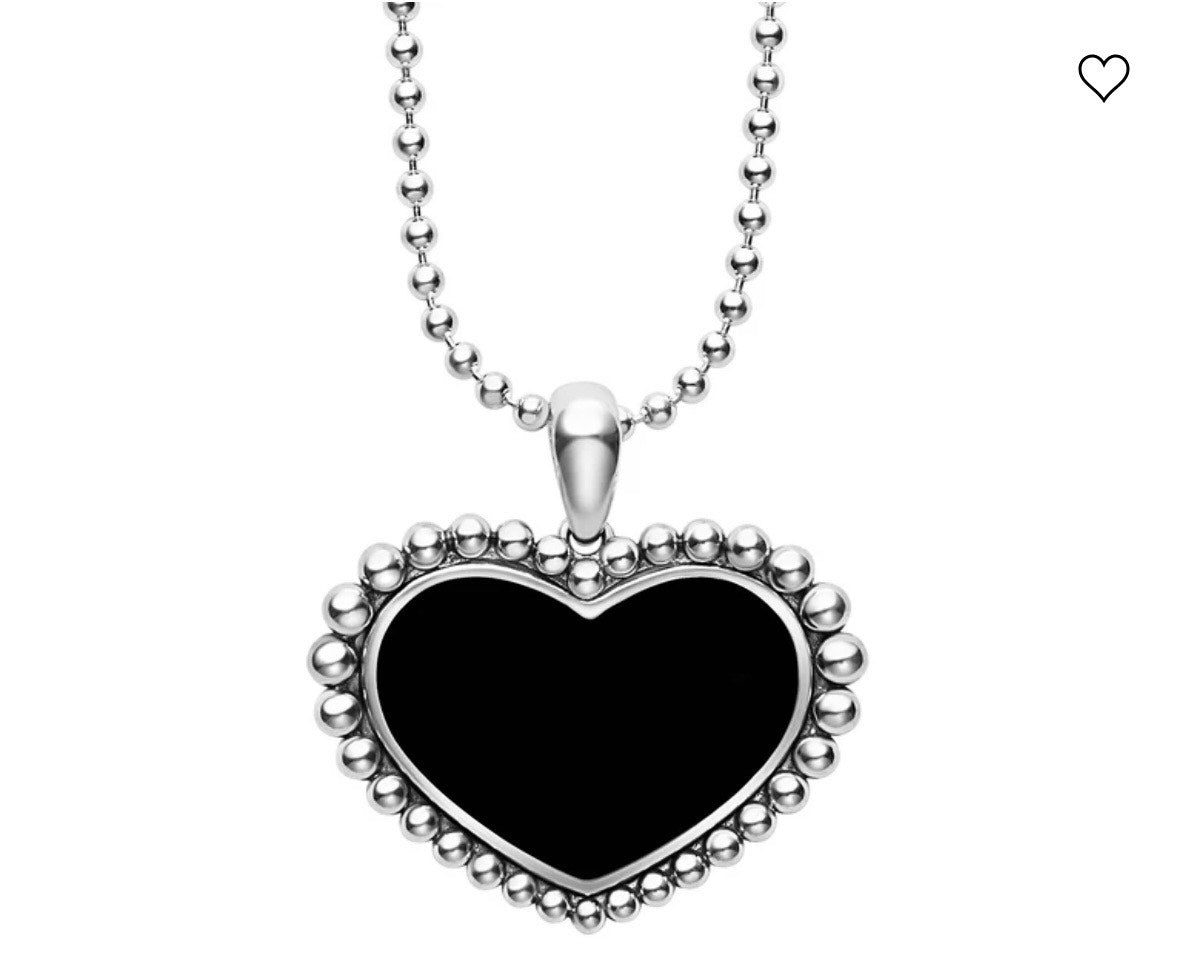 LAGOS LARGE ONYX HEART STERLING SILVER PENDANT NECKLACE