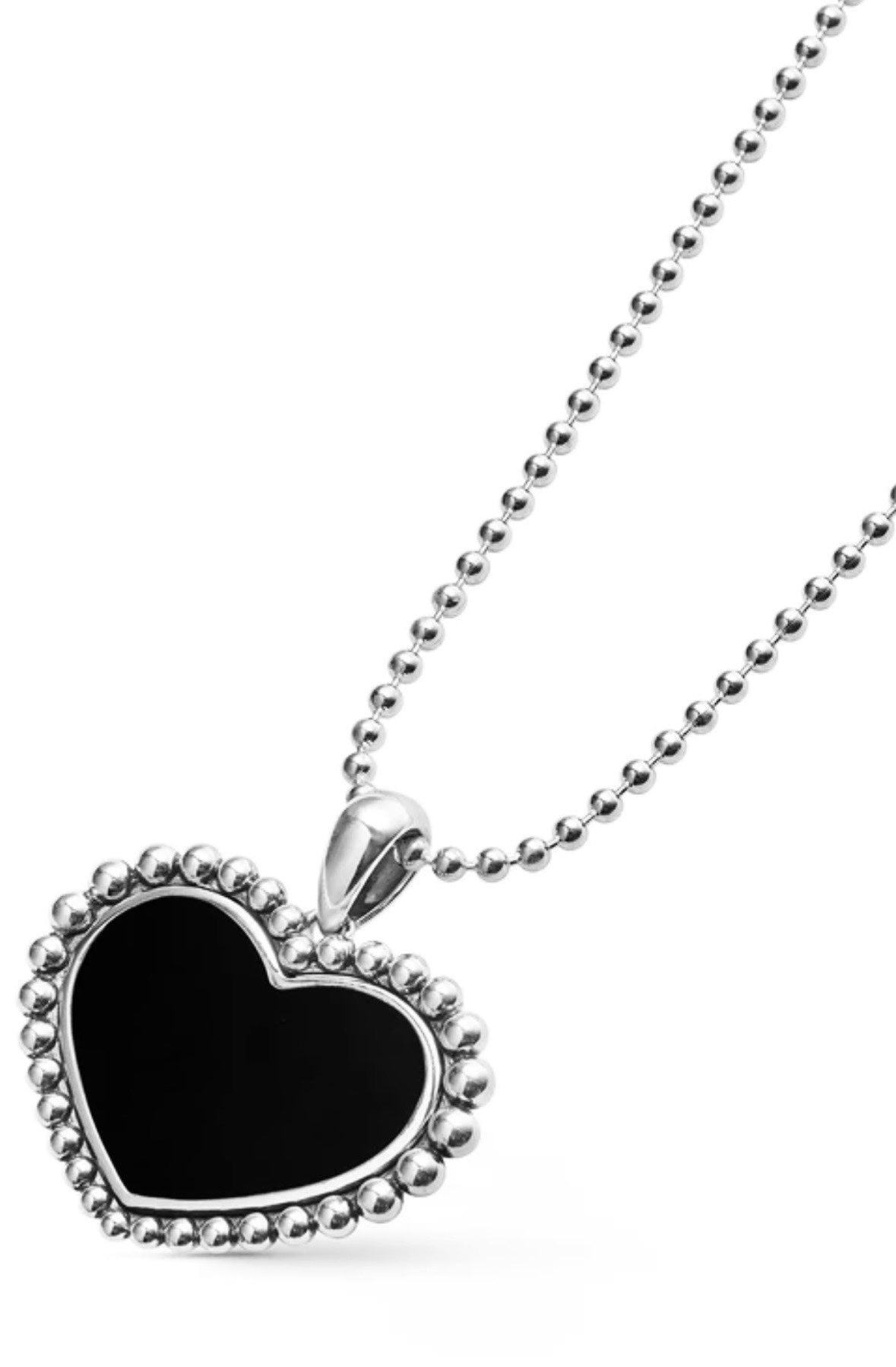 LAGOS LARGE ONYX HEART STERLING SILVER PENDANT NECKLACE