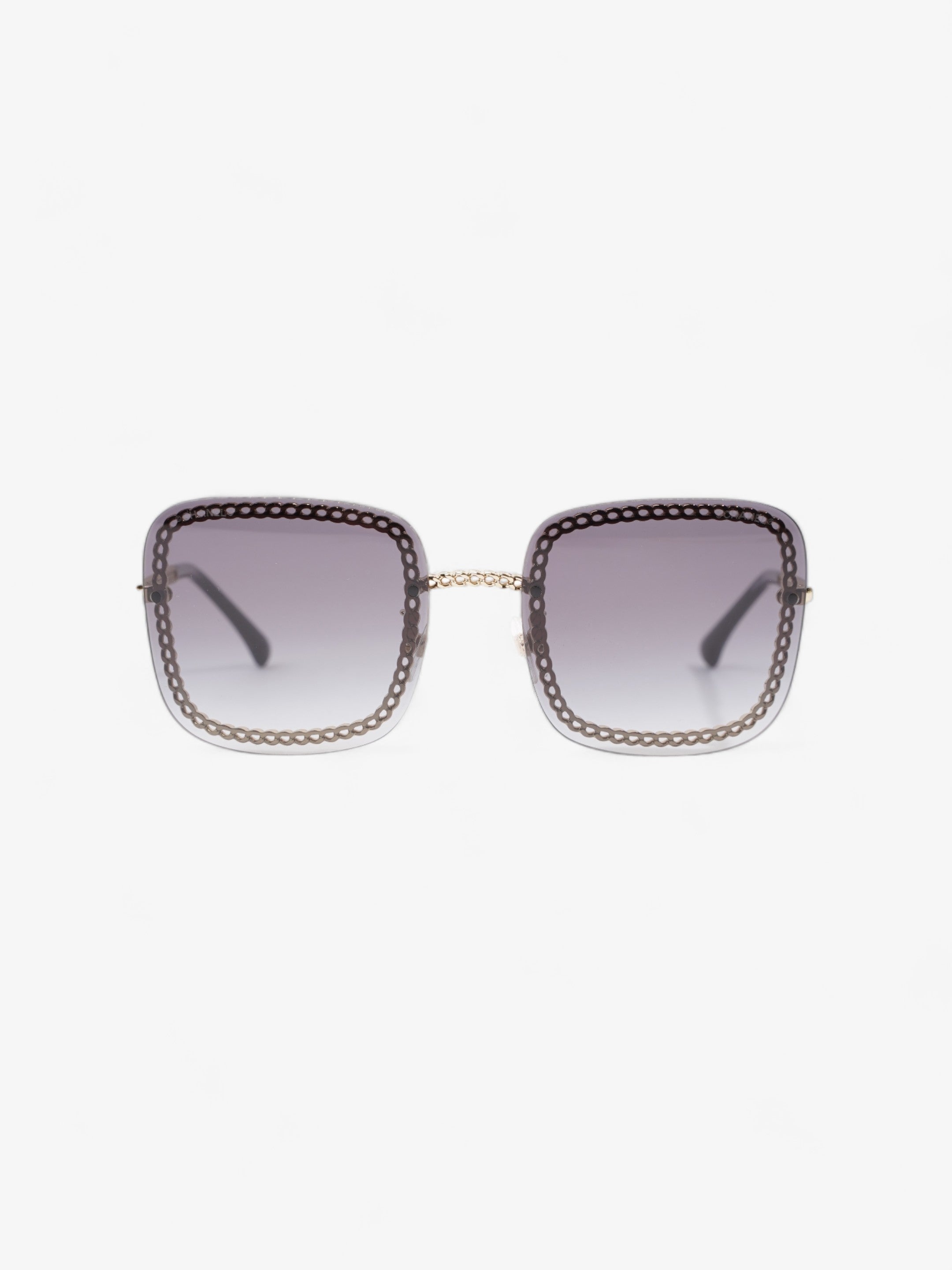 Chanel Chain Detailed Sunglasses with Double Chain Black / Gold Acetate 140mm