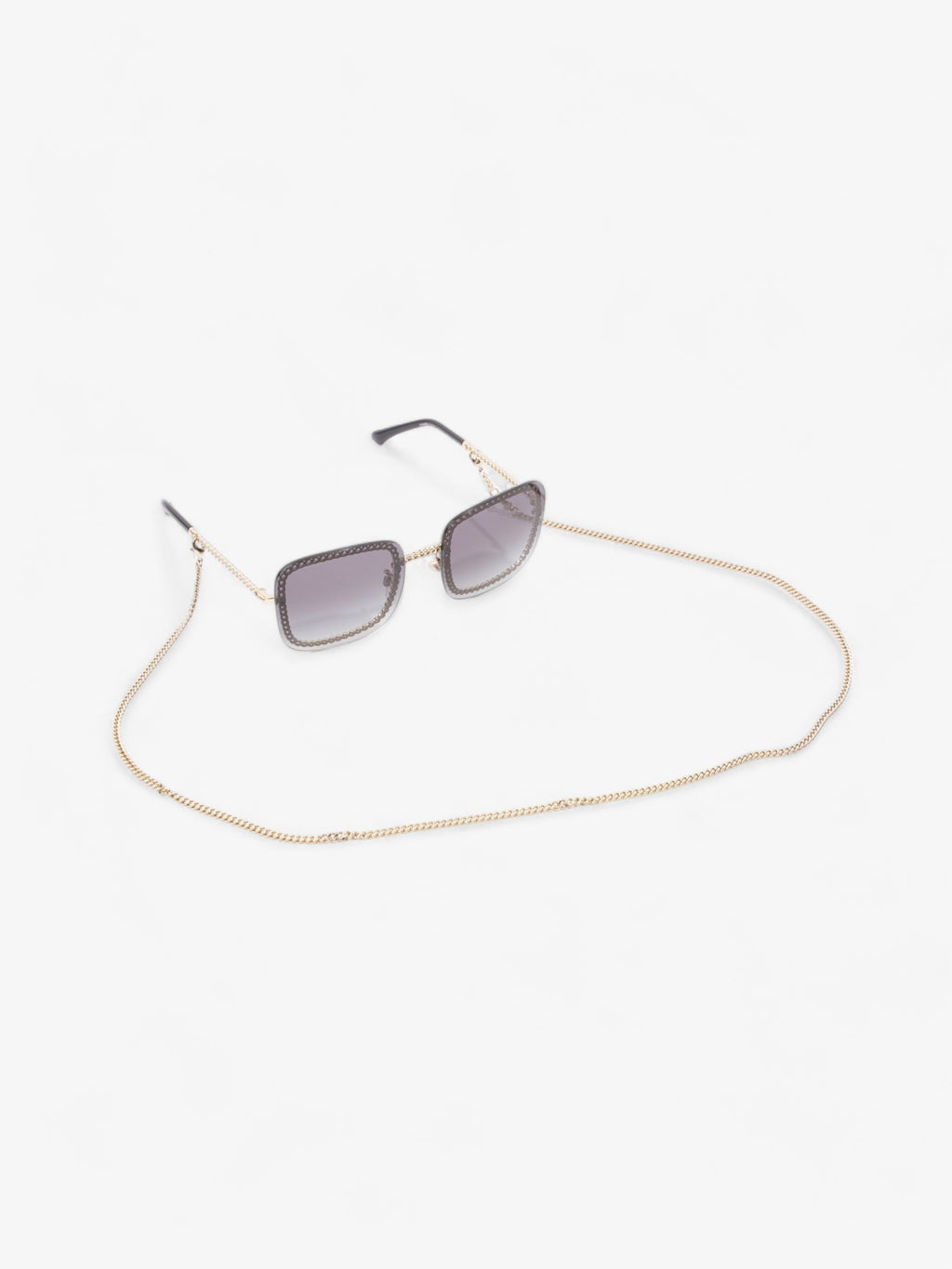 Chanel Chain Detailed Sunglasses with Double Chain Black / Gold Acetate 140mm