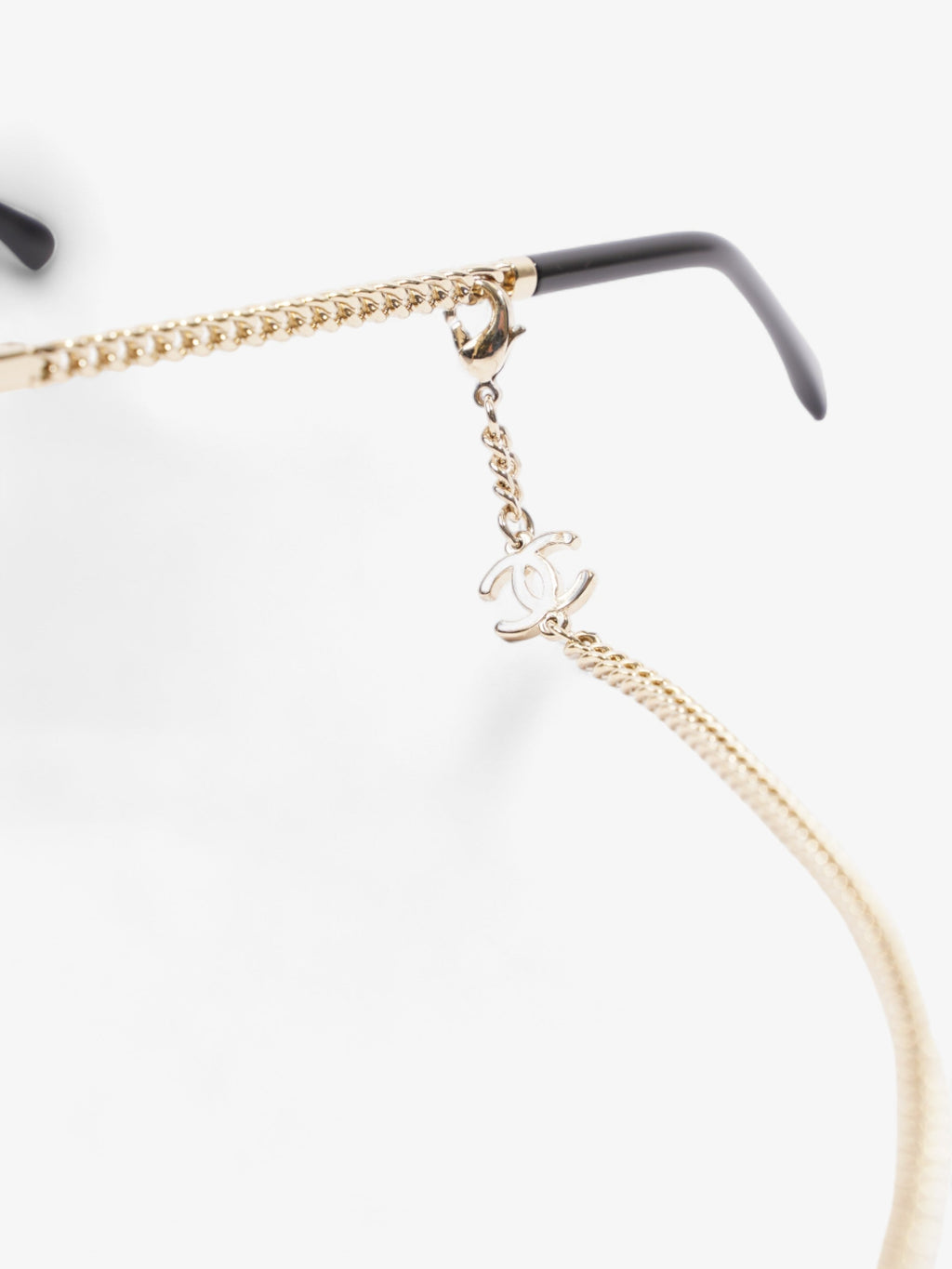 Chanel Chain Detailed Sunglasses with Double Chain Black / Gold Acetate 140mm