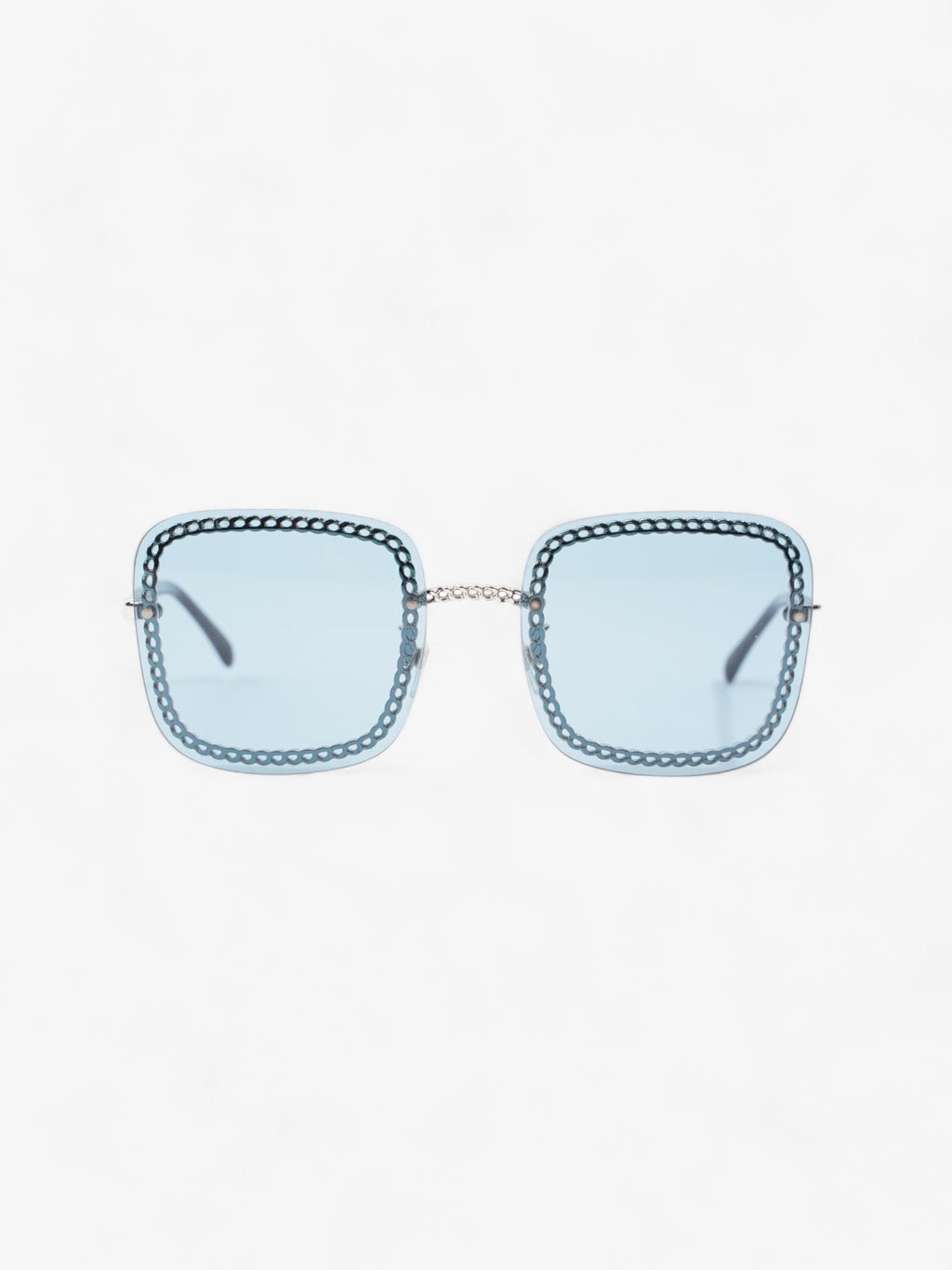Chanel Chain Detailed Sunglasses with Double Chain Blue / Silver Acetate 140mm