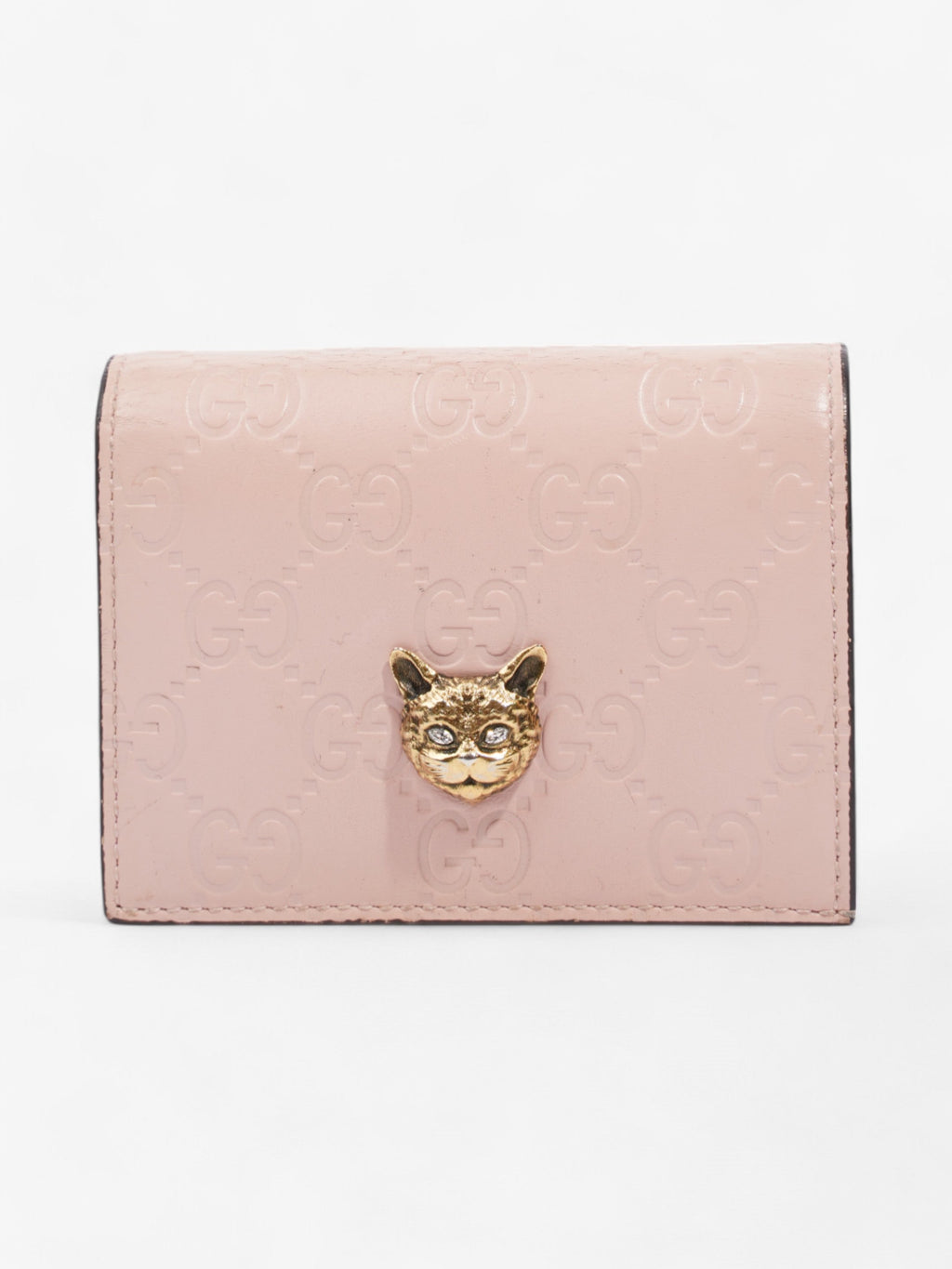 Gucci Guccissima Signature Crystal Cat  Case Wallet Light Candy Pink Calfskin Leather