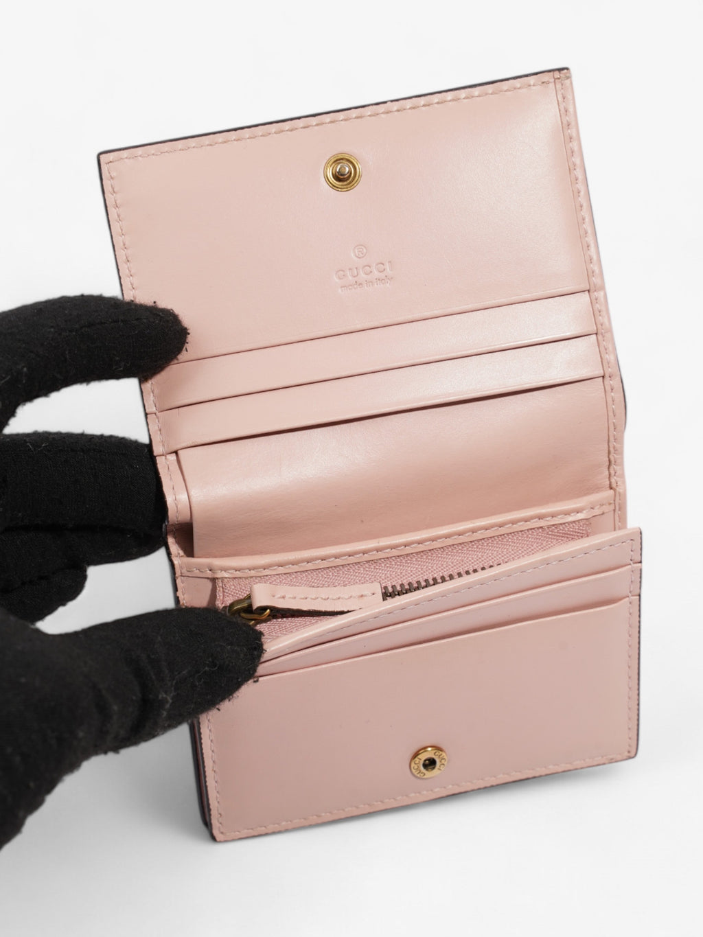 Gucci Guccissima Signature Crystal Cat  Case Wallet Light Candy Pink Calfskin Leather