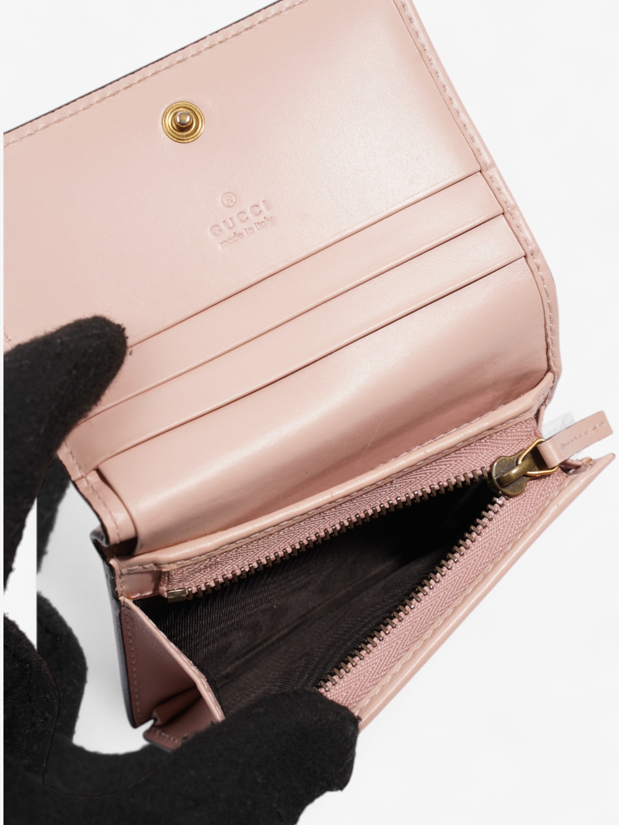 Gucci Guccissima Signature Crystal Cat  Case Wallet Light Candy Pink Calfskin Leather