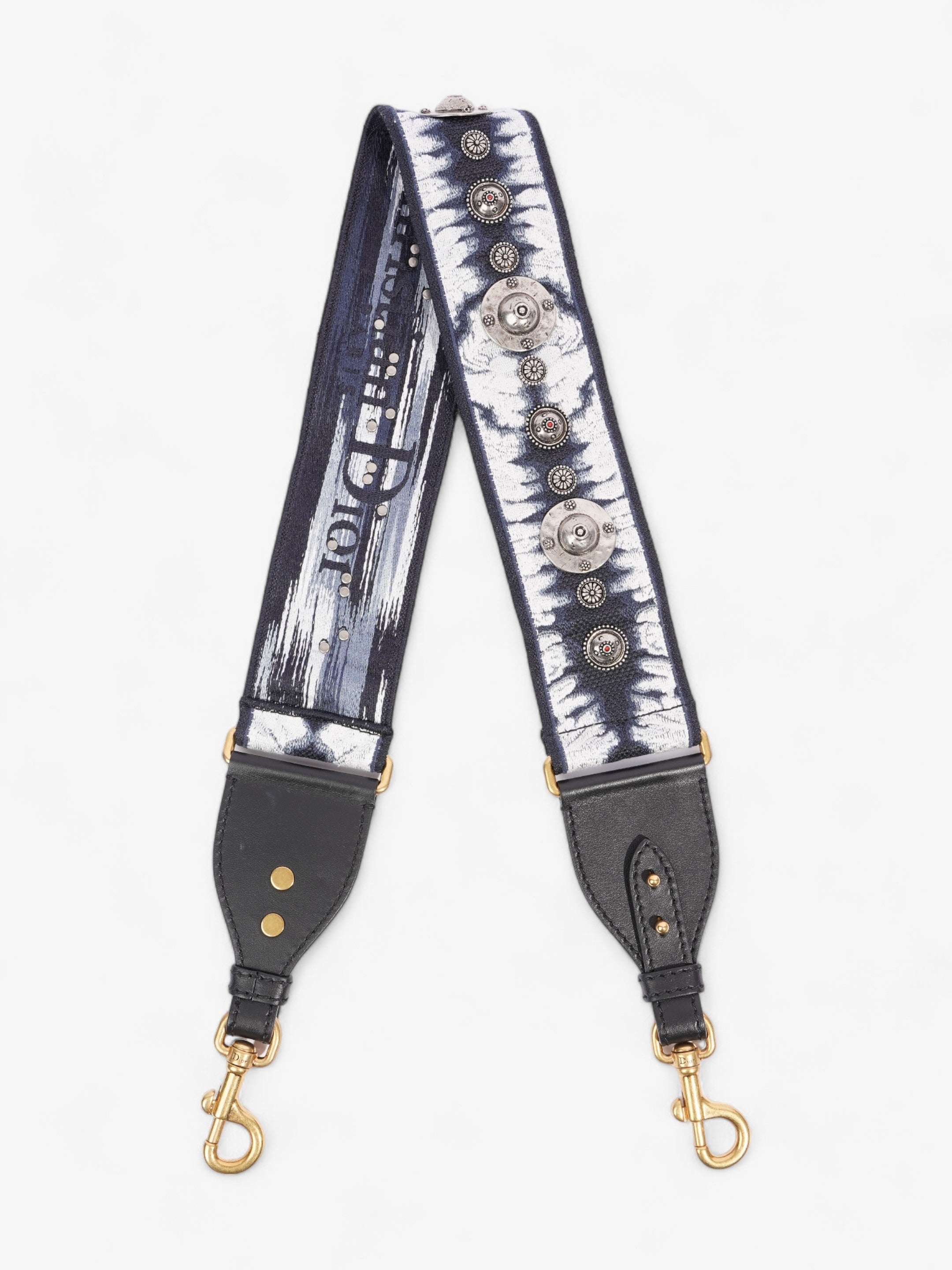 Christian Dior Saddle Bag Strap Navy / Black / White Canvas