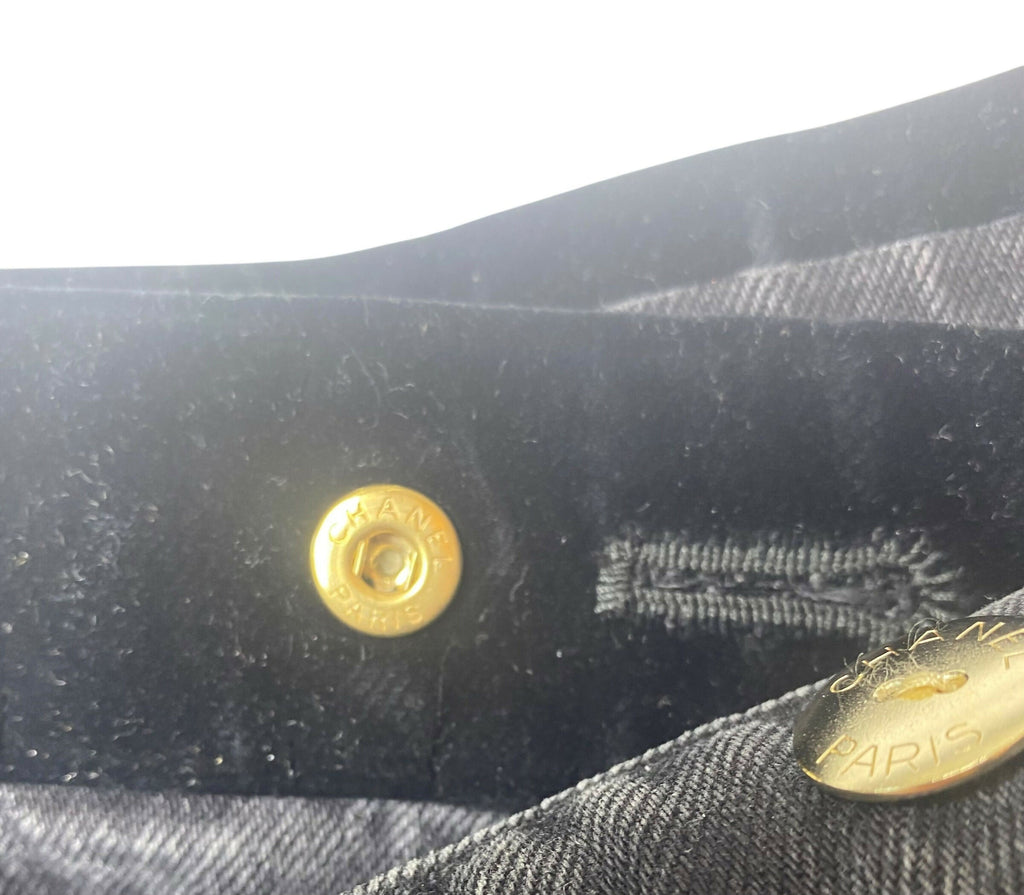 Chanel 20C Washed black velvet-trimmed cotton denim sailor boyfriend jeans FR 36
