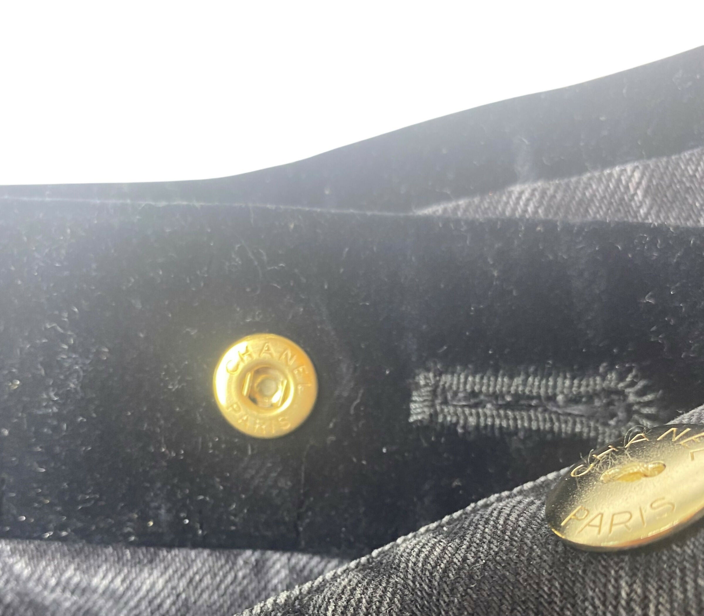 Chanel 20C Washed black velvet-trimmed cotton denim sailor boyfriend jeans FR 36