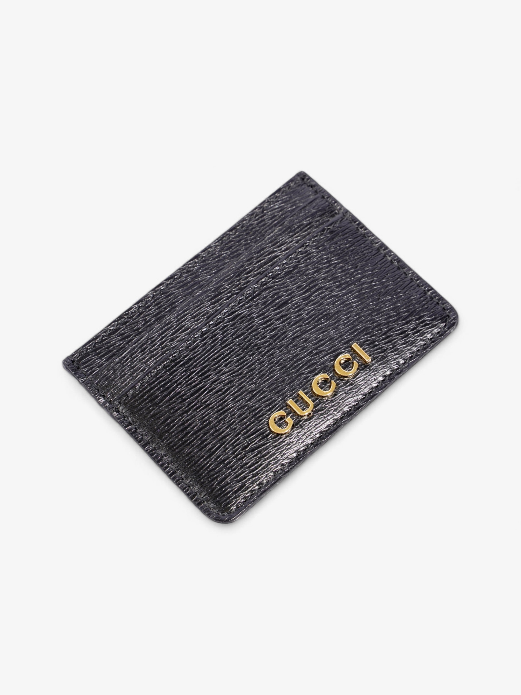 Gucci Logo  Holder Black / Gold Leather