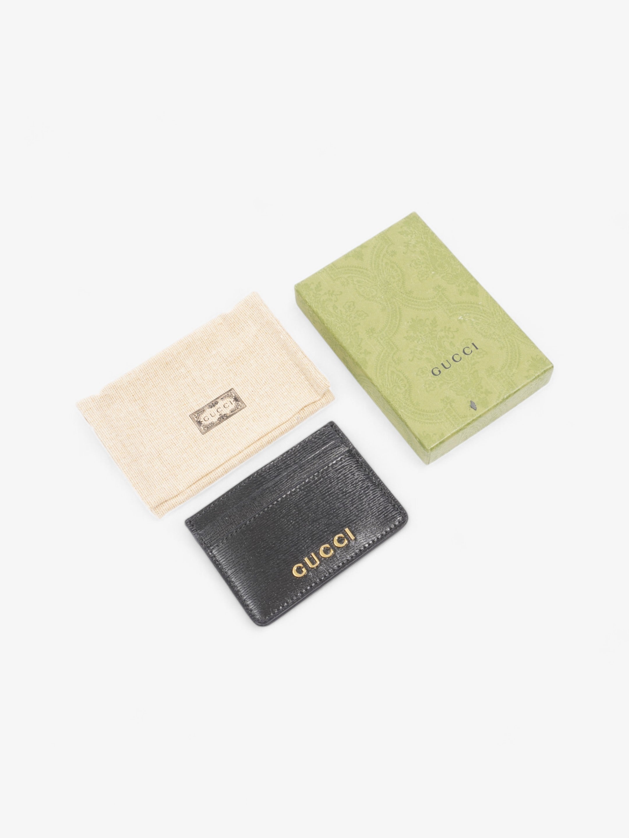Gucci Logo  Holder Black / Gold Leather