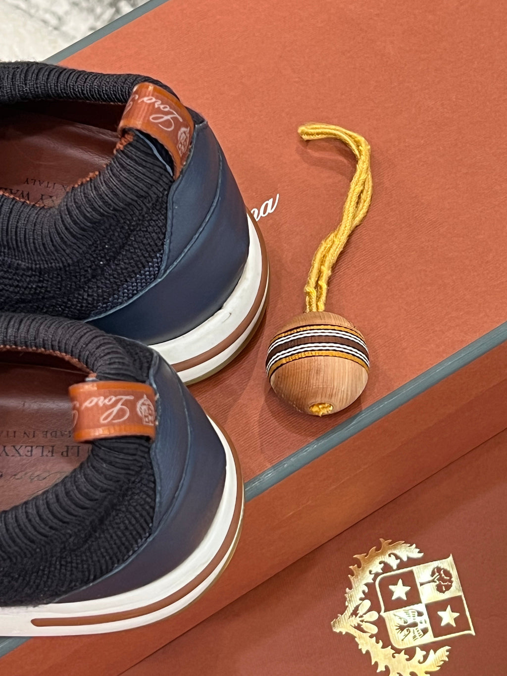 LORO PIANA NAVY KNIT FABRIC 360 LP FLEXY WALK LOW TOP SNEAKERS