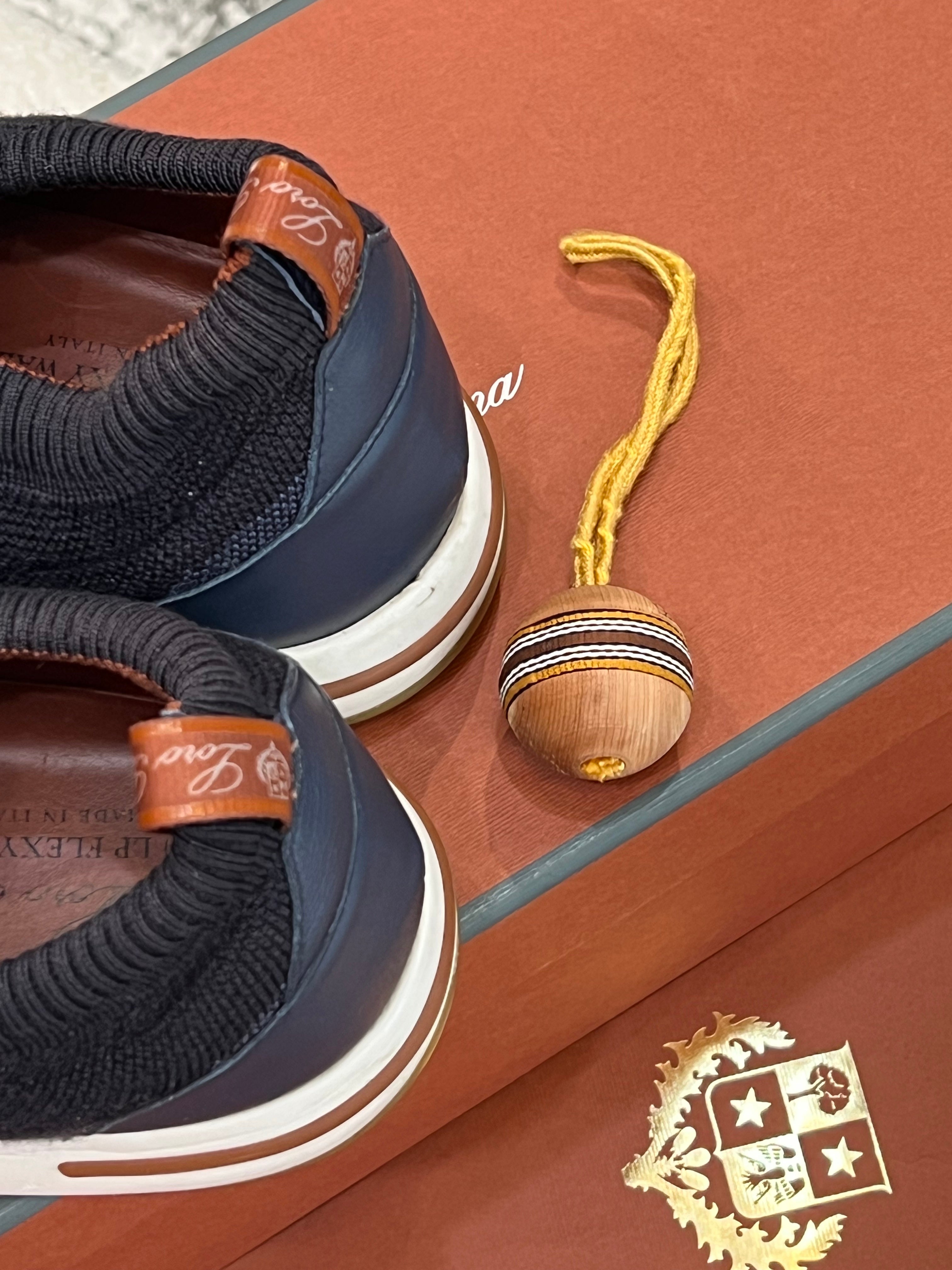 LORO PIANA NAVY KNIT FABRIC 360 LP FLEXY WALK LOW TOP SNEAKERS