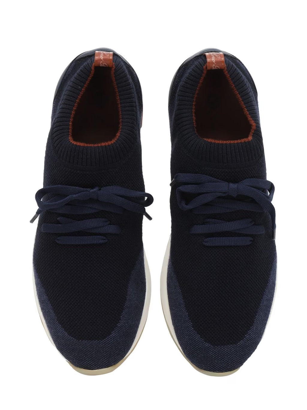 LORO PIANA NAVY KNIT FABRIC 360 LP FLEXY WALK LOW TOP SNEAKERS