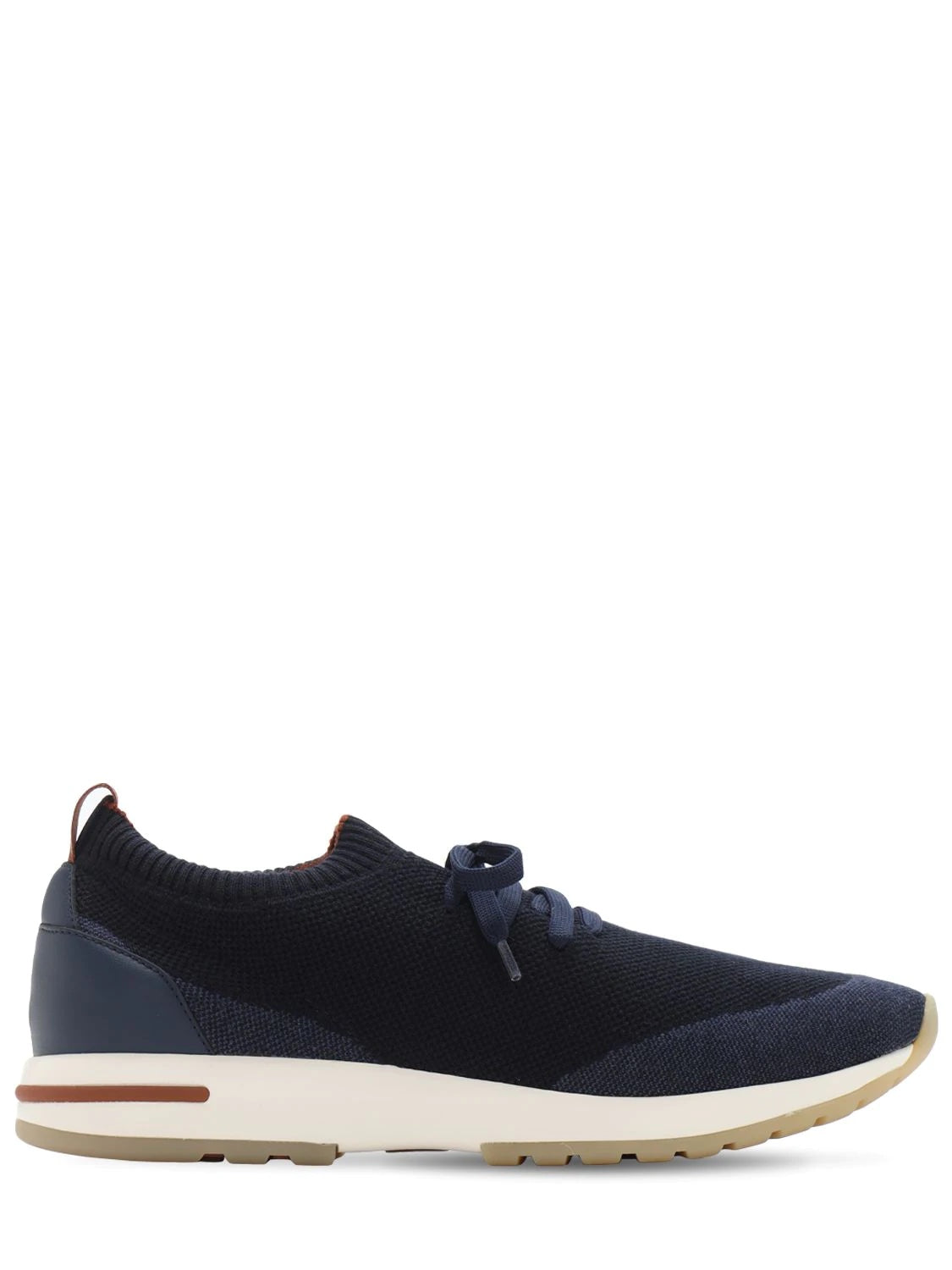 LORO PIANA NAVY KNIT FABRIC 360 LP FLEXY WALK LOW TOP SNEAKERS