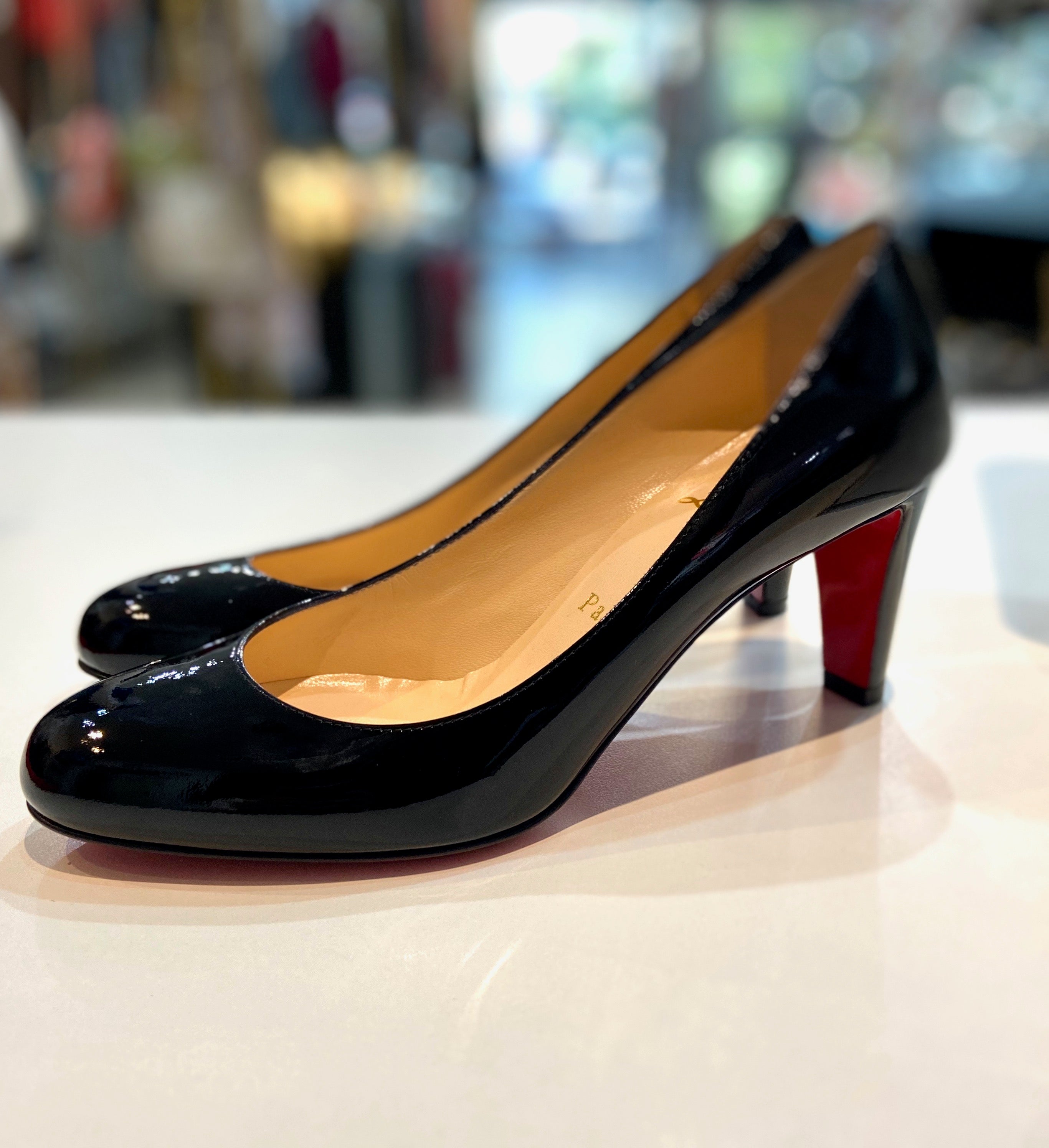 LOUBOUTIN PATENT LEATHER GENA 85 PUMPS