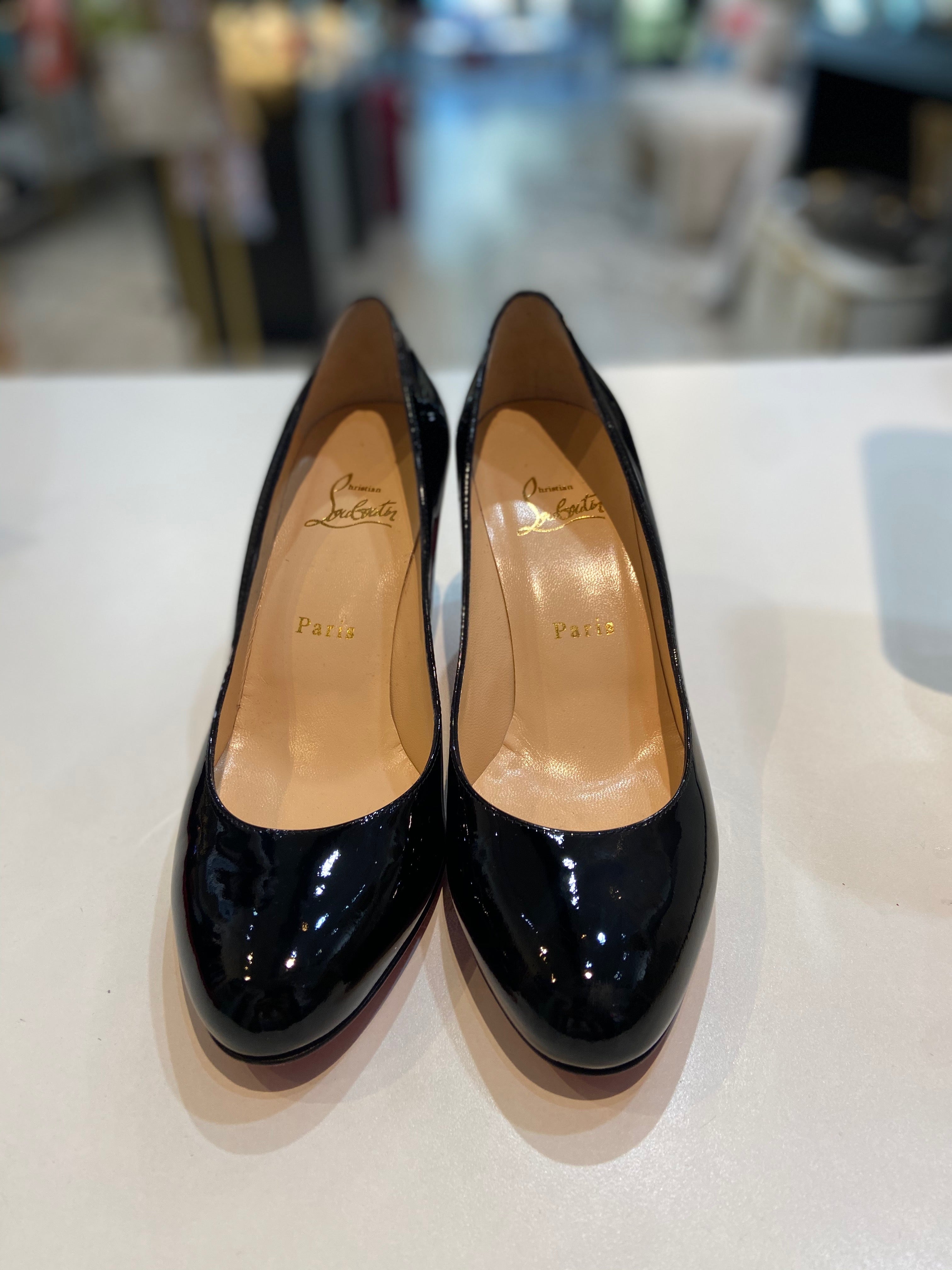 LOUBOUTIN PATENT LEATHER GENA 85 PUMPS