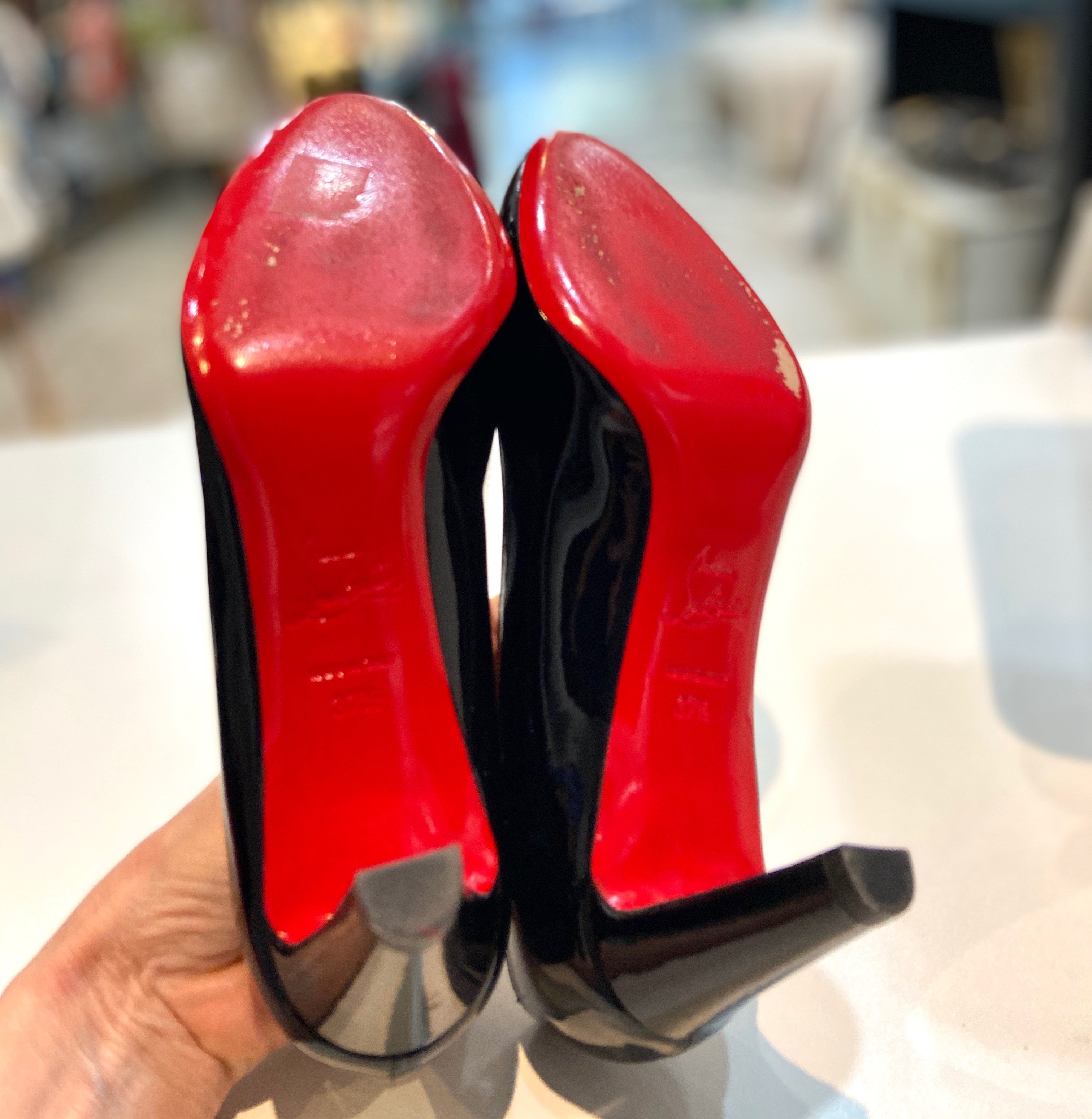 LOUBOUTIN PATENT LEATHER GENA 85 PUMPS