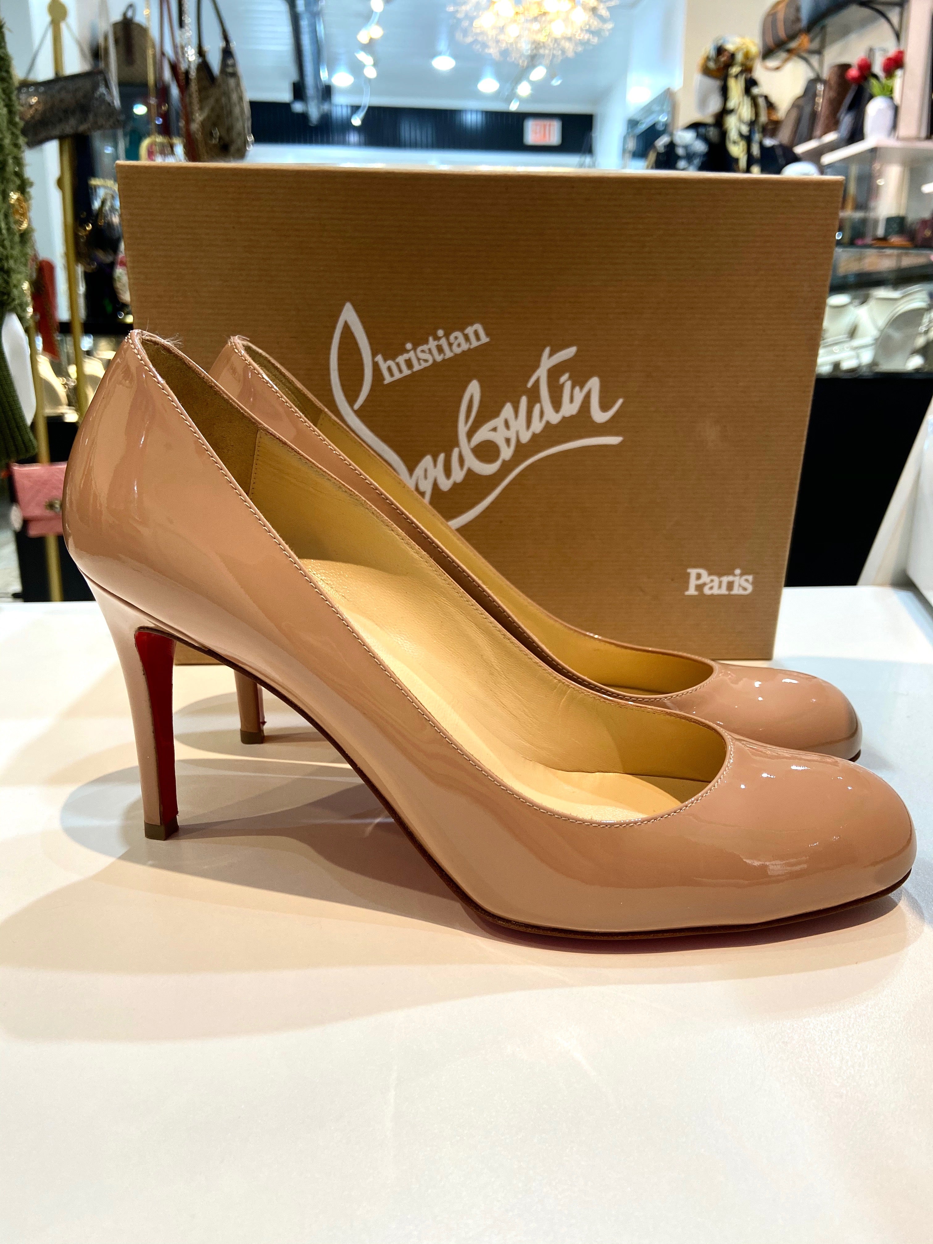 LOUBOUTIN PATENT SIMPLE 85 PUMPS