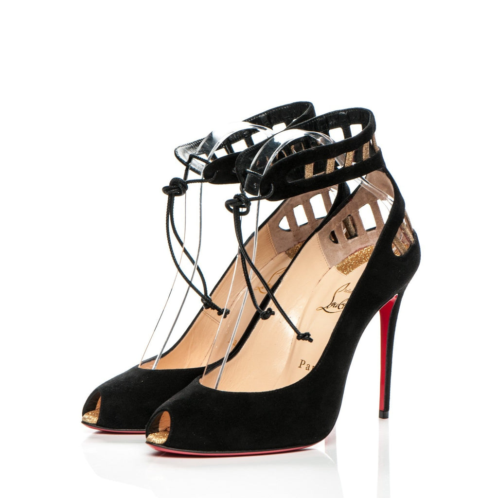 LOUBOUTIN SUEDE GLITTER NEOTRENTE 100 PUMPS