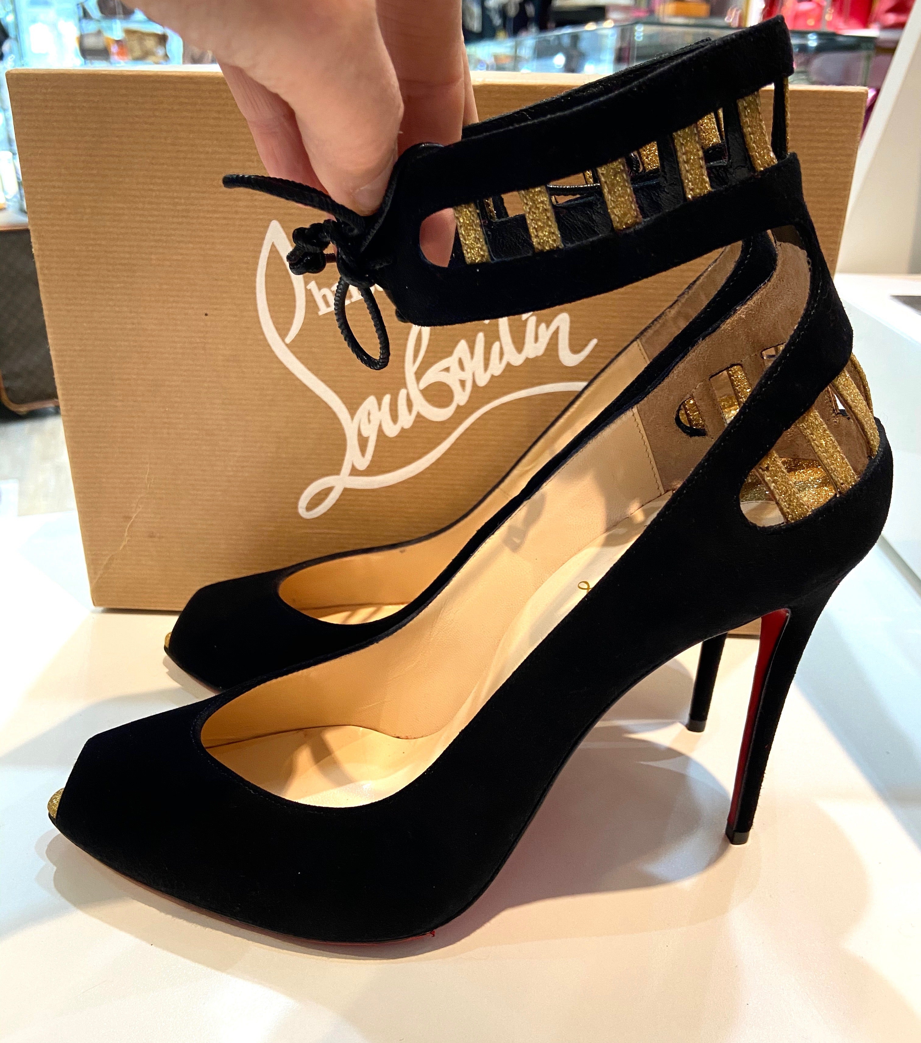 LOUBOUTIN SUEDE GLITTER NEOTRENTE 100 PUMPS