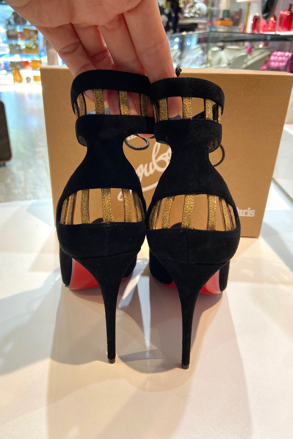LOUBOUTIN SUEDE GLITTER NEOTRENTE 100 PUMPS