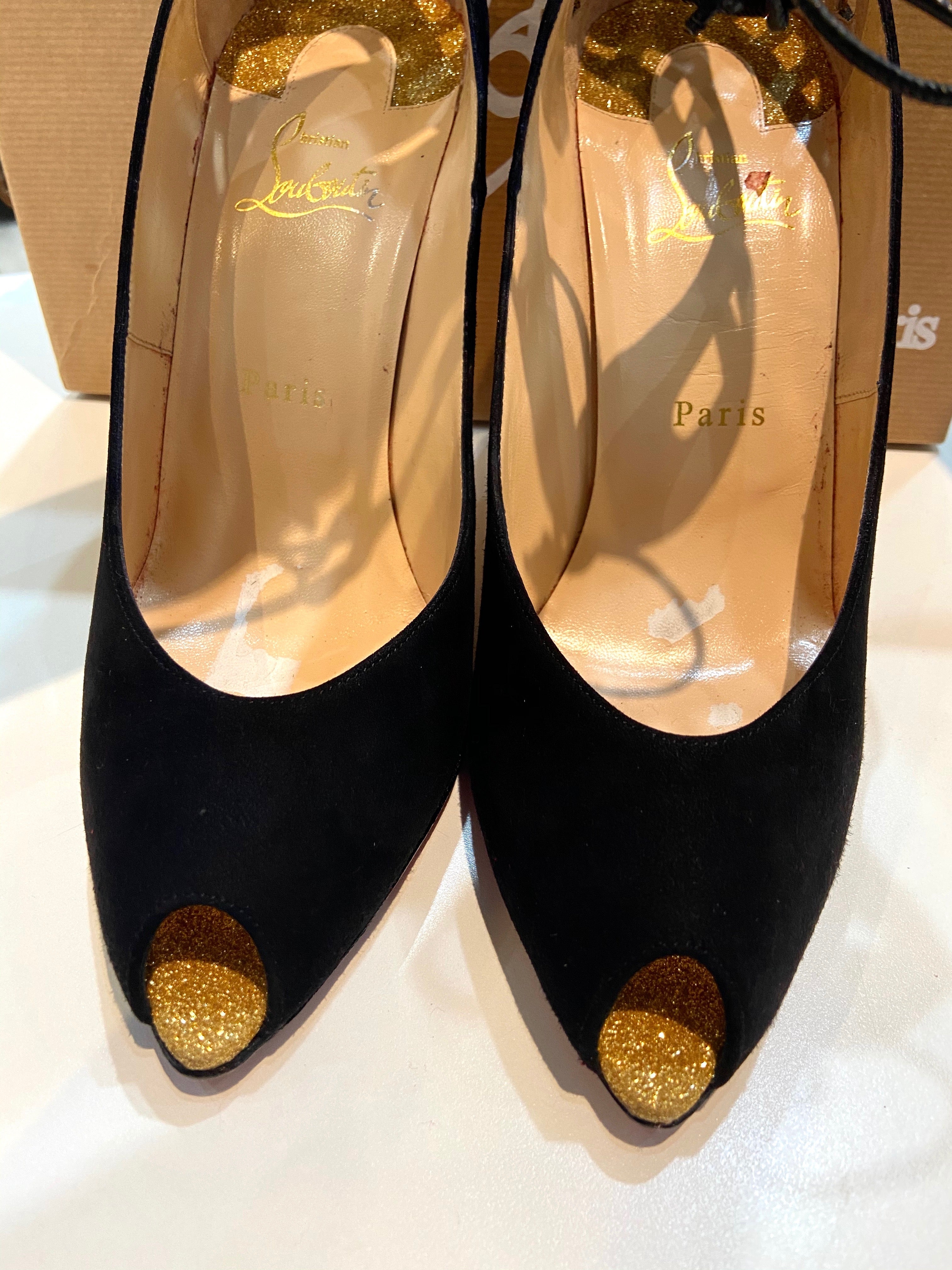 LOUBOUTIN SUEDE GLITTER NEOTRENTE 100 PUMPS