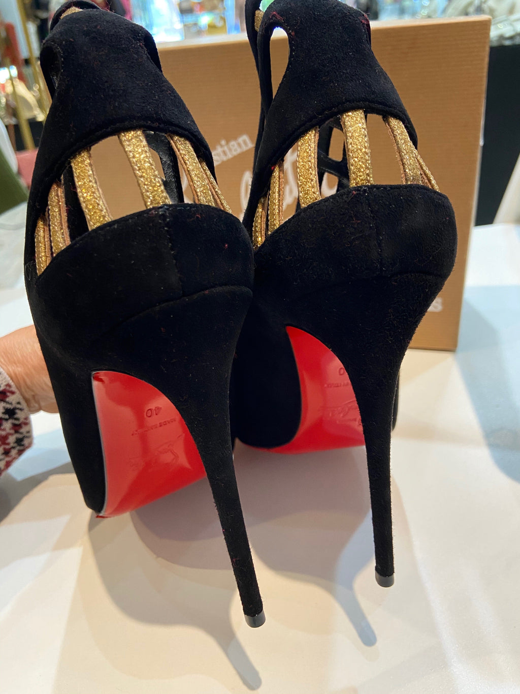 LOUBOUTIN SUEDE GLITTER NEOTRENTE 100 PUMPS