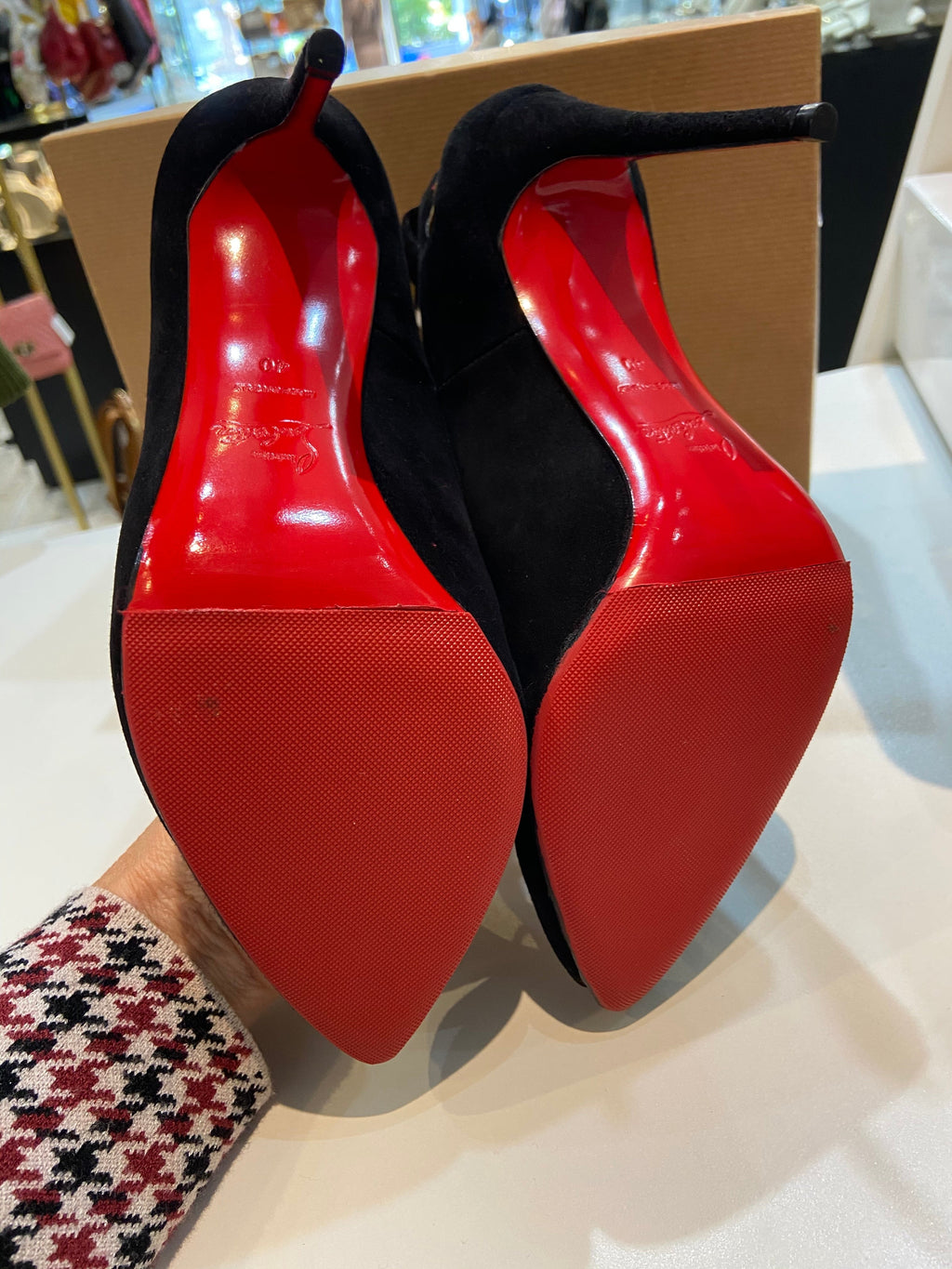 LOUBOUTIN SUEDE GLITTER NEOTRENTE 100 PUMPS