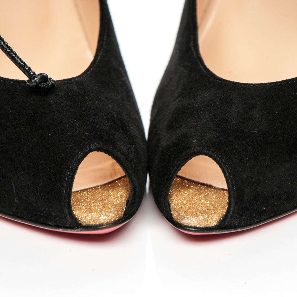 LOUBOUTIN SUEDE GLITTER NEOTRENTE 100 PUMPS