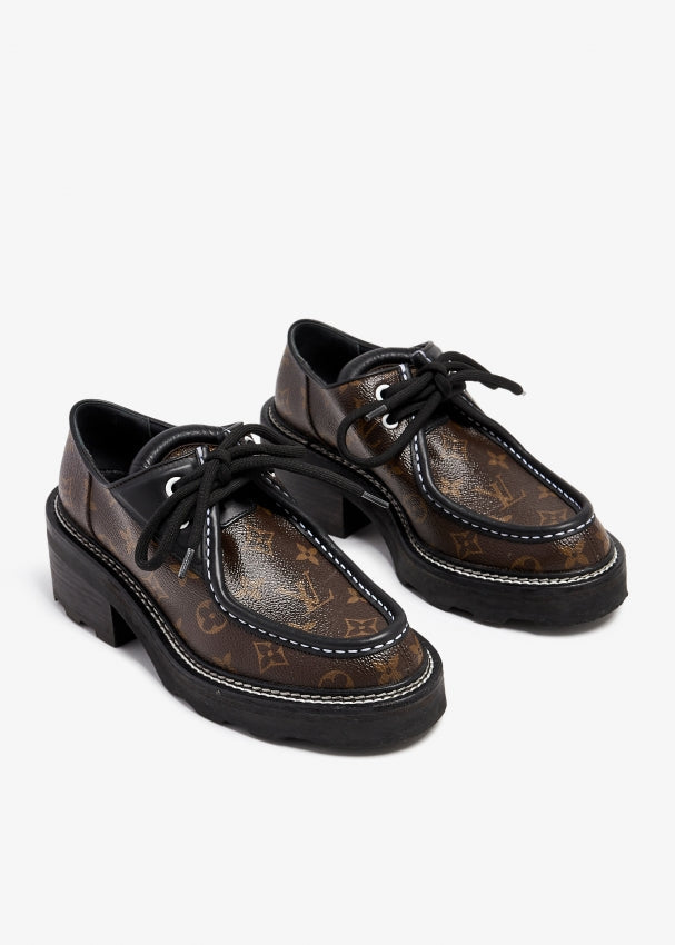 LOUIS VUITTON MONOGRAM CALFSKIN BEAUBOURG PLATFORM DERBY SHOES