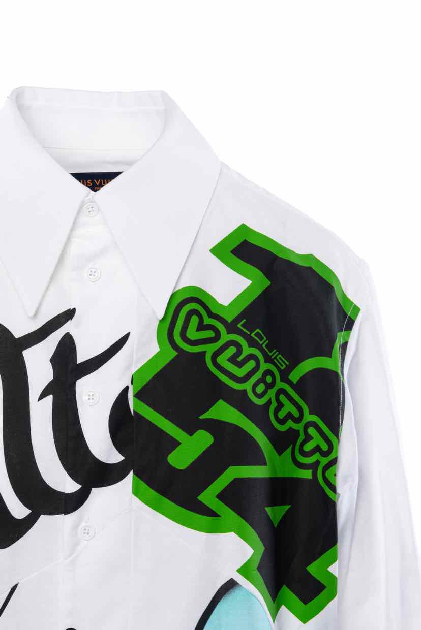 LOUIS VUITTON CARTOON ALIEN GRAPHIC BUTTON DOWN SHIRT