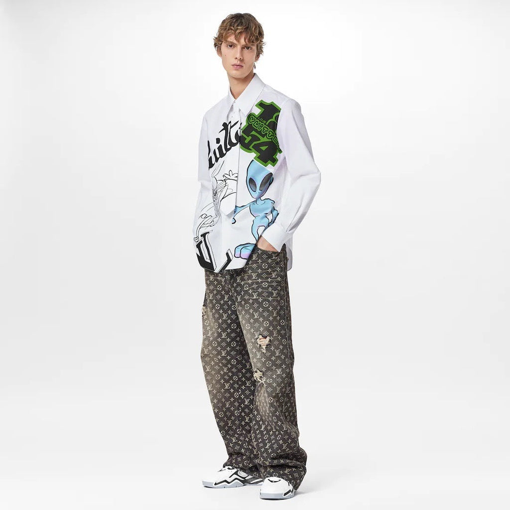 LOUIS VUITTON CARTOON ALIEN GRAPHIC BUTTON DOWN SHIRT
