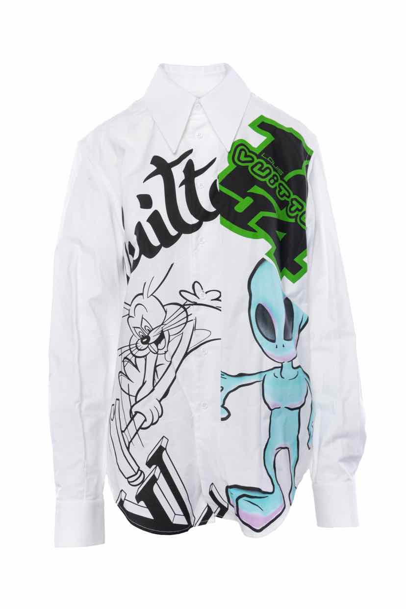 LOUIS VUITTON CARTOON ALIEN GRAPHIC BUTTON DOWN SHIRT