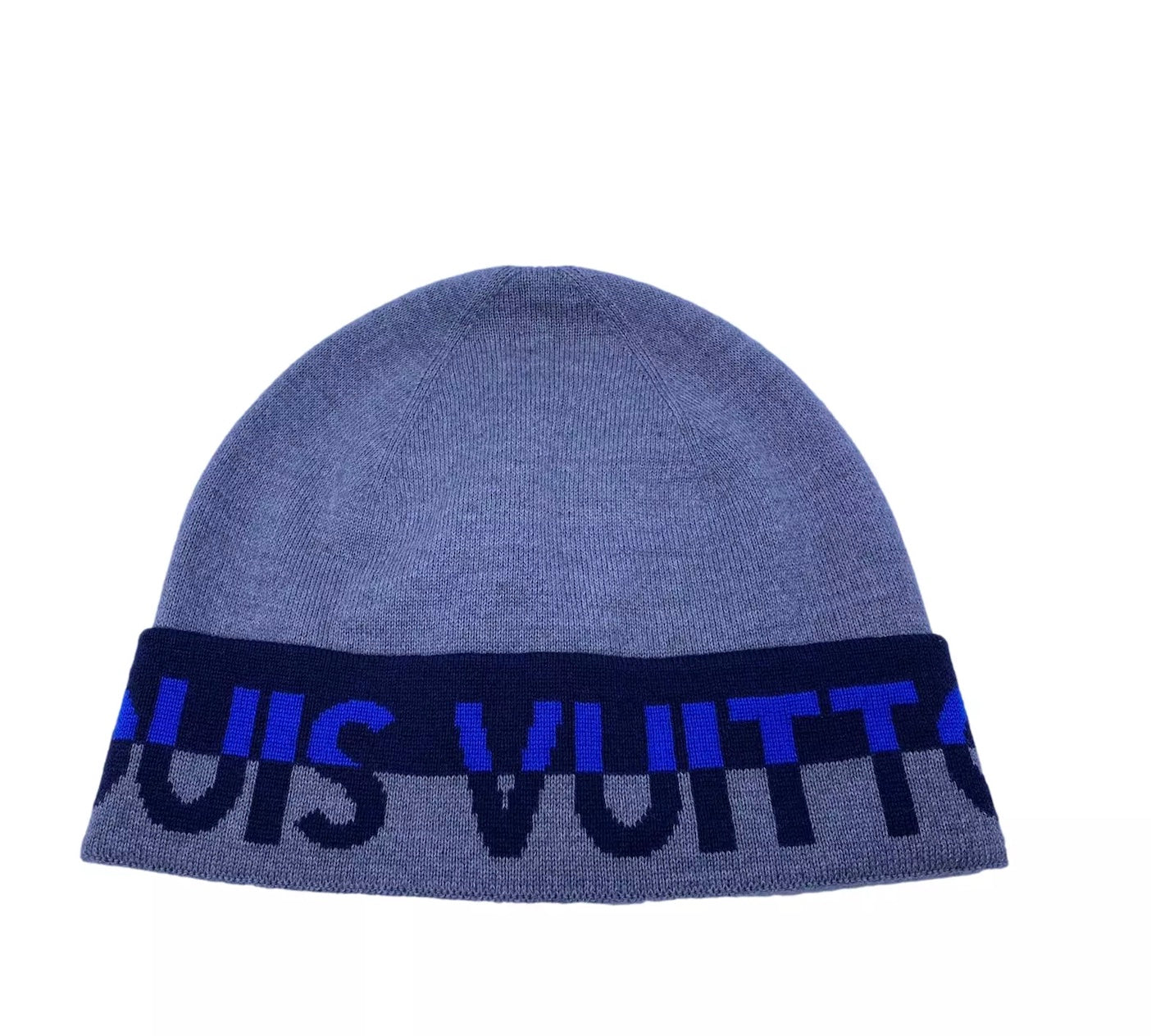 LOUIS VUITTON GREY BLUE HORIZON WOOL BEANIE HAT