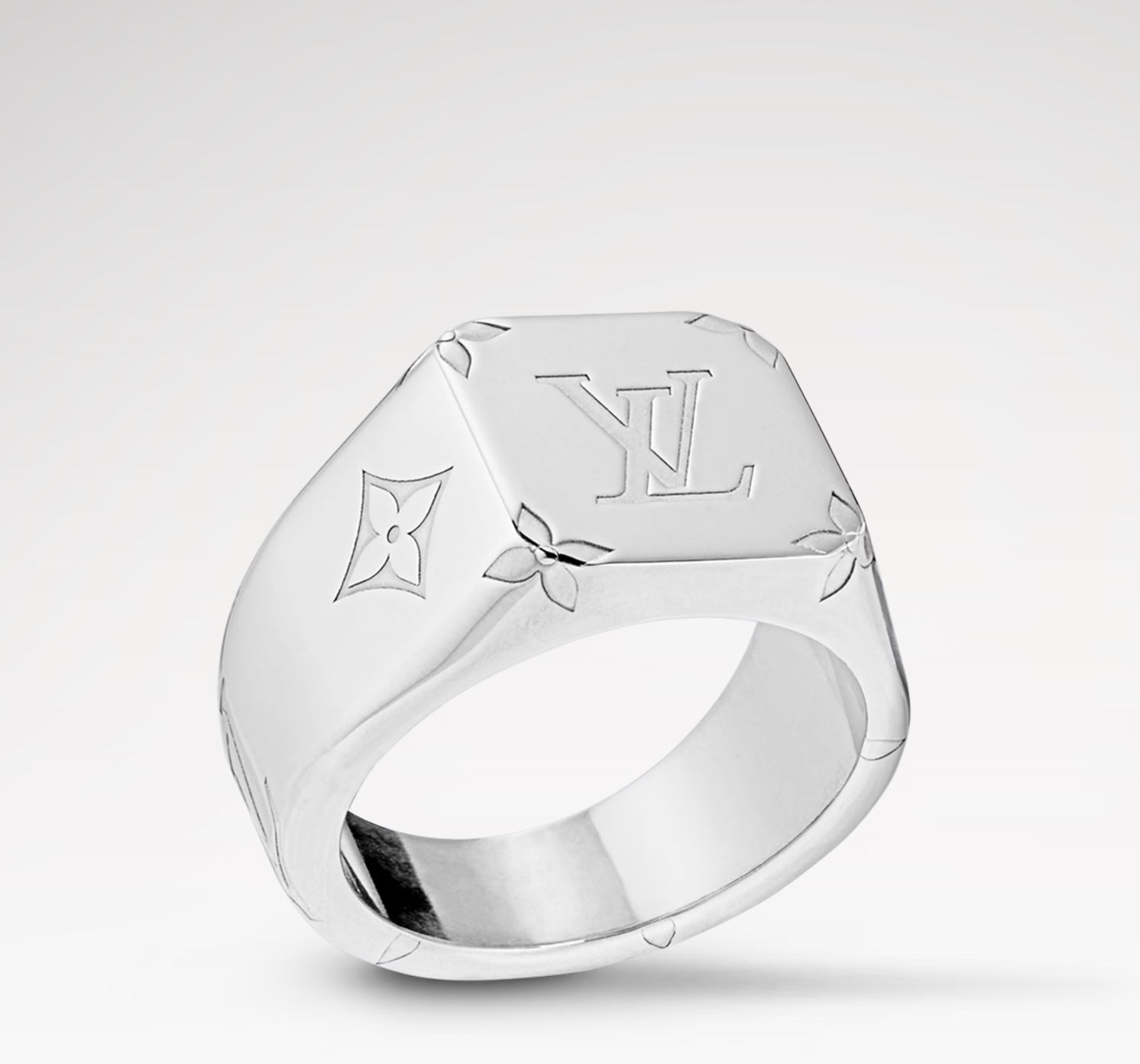 LOUIS VUITTON MONOGRAM SIGNET RING PALLADIUM FINISH