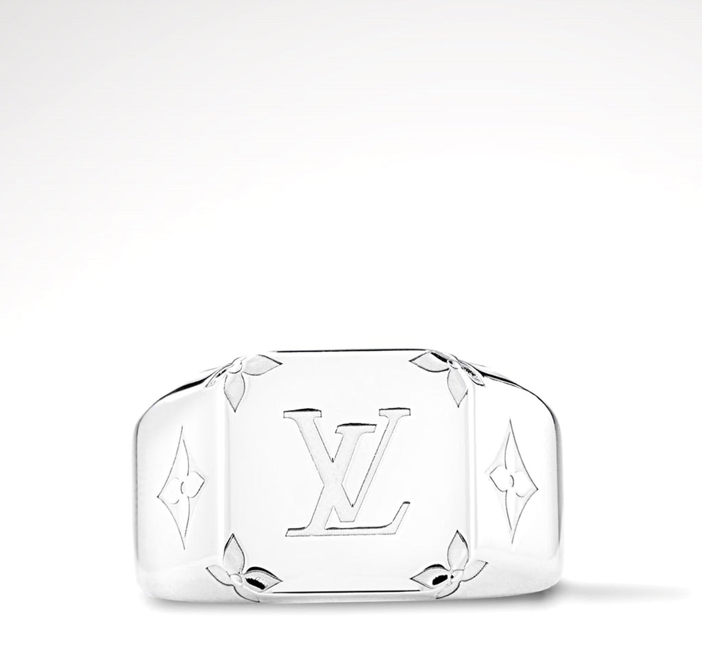 LOUIS VUITTON MONOGRAM SIGNET RING PALLADIUM FINISH