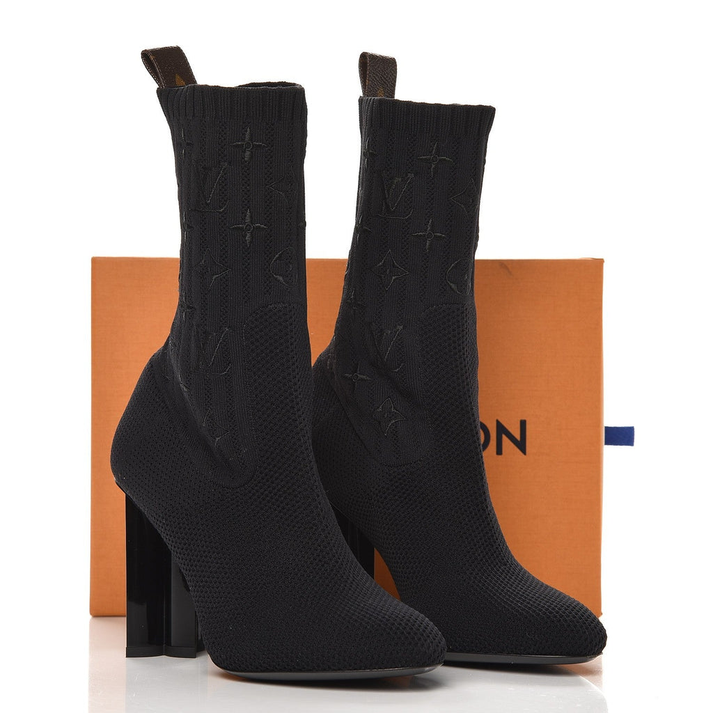 LOUIS VUITTON MONOGRAM STRETCH FABRIC SILHOUETTE ANKLE BOOTS