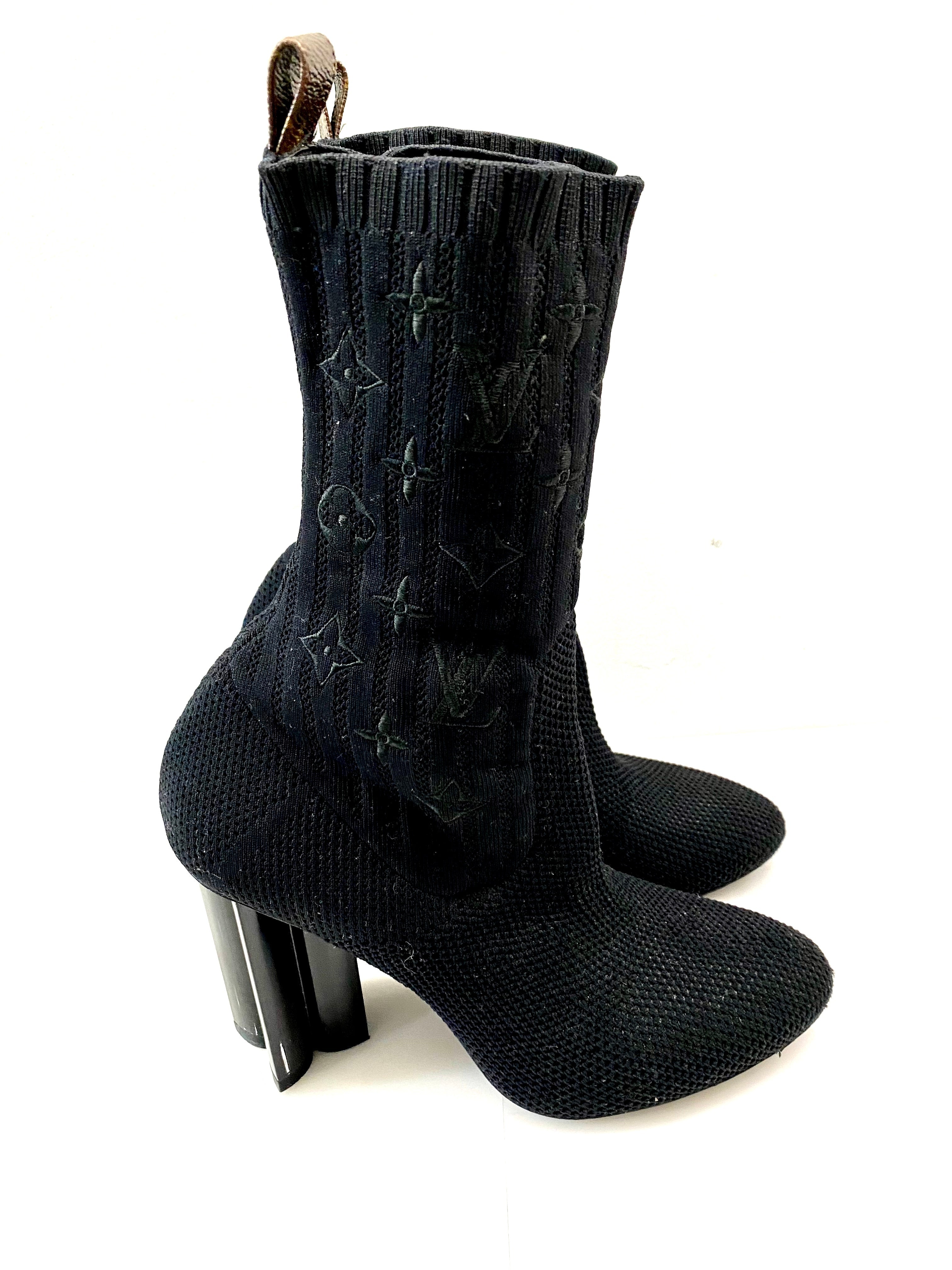 LOUIS VUITTON MONOGRAM STRETCH FABRIC SILHOUETTE ANKLE BOOTS