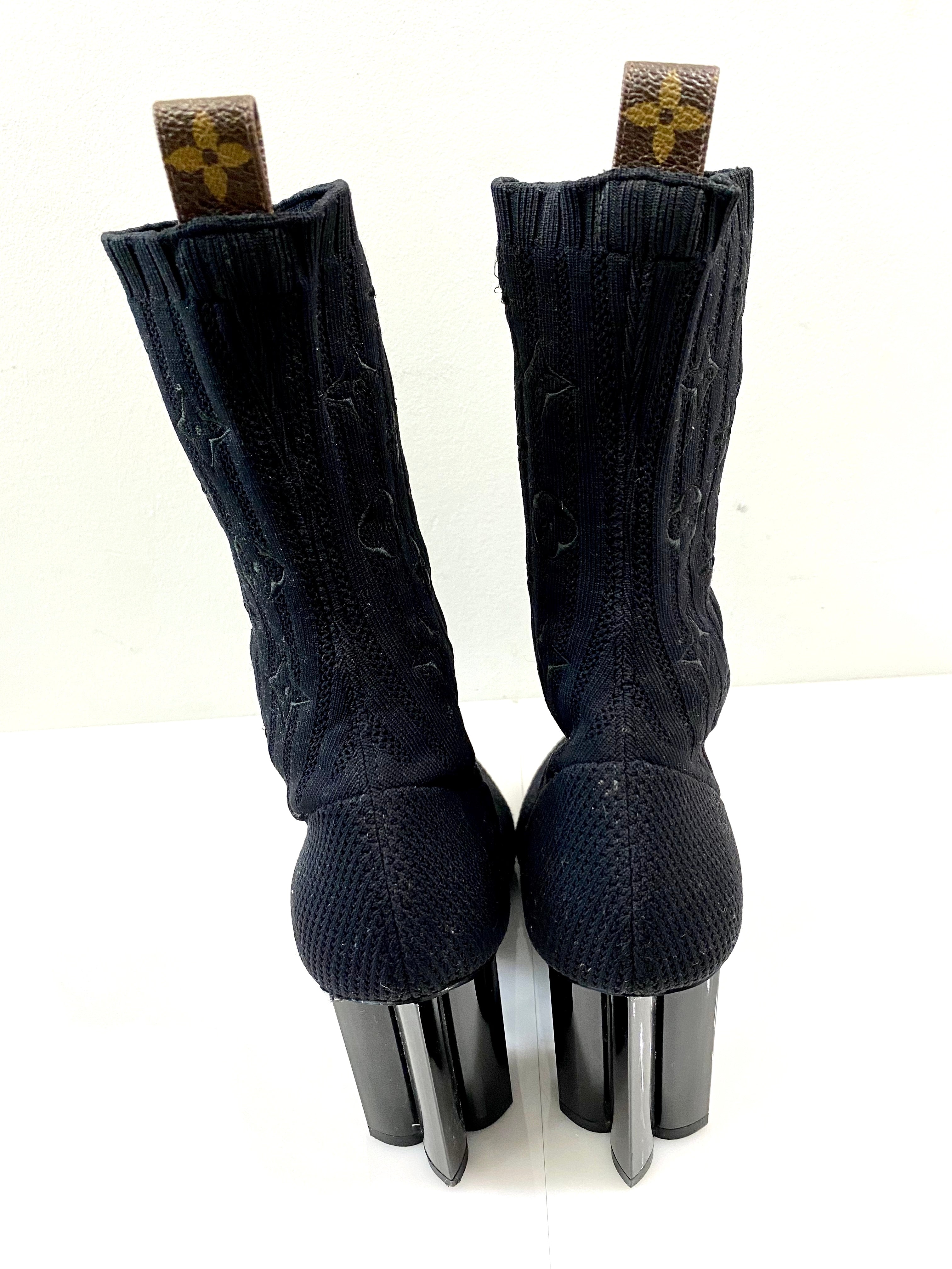 LOUIS VUITTON MONOGRAM STRETCH FABRIC SILHOUETTE ANKLE BOOTS