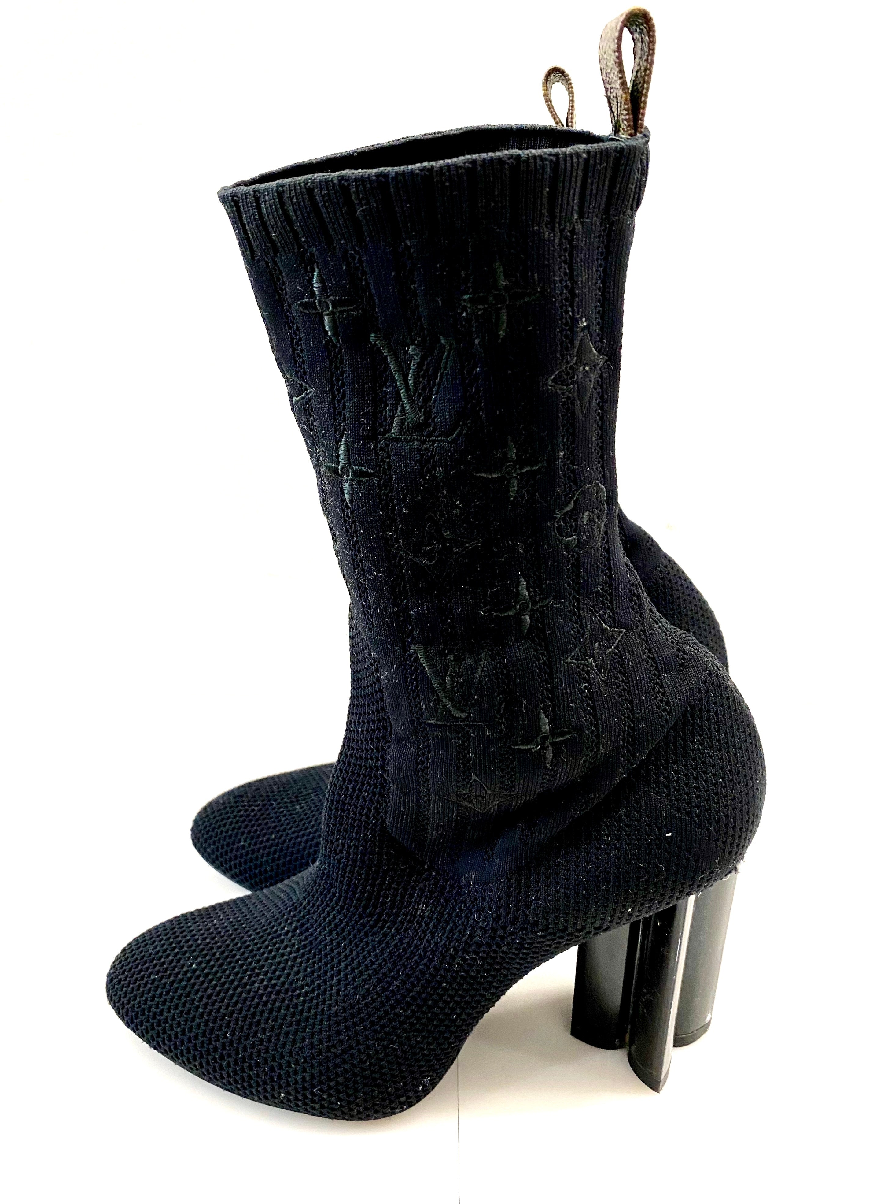 LOUIS VUITTON MONOGRAM STRETCH FABRIC SILHOUETTE ANKLE BOOTS