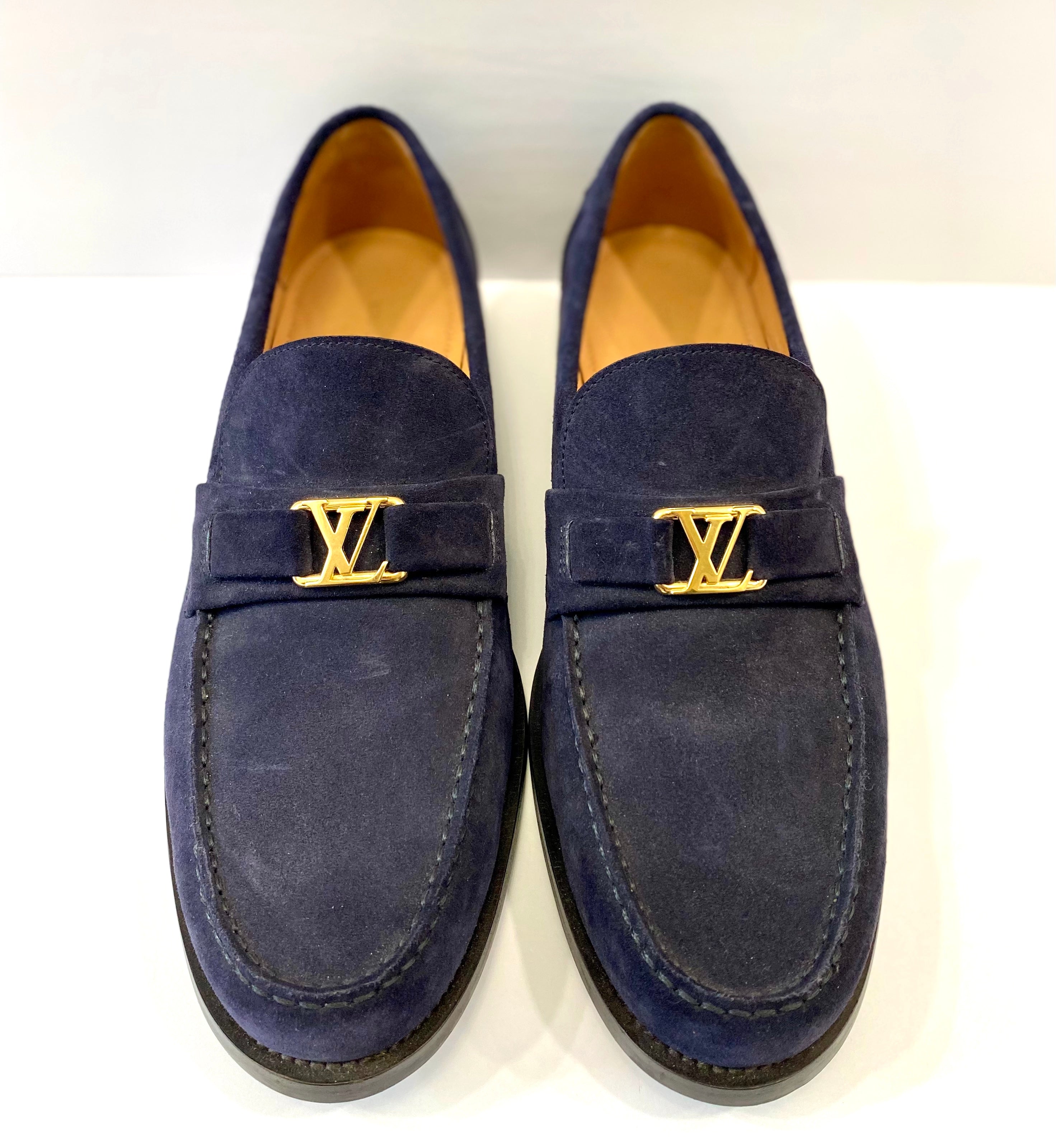 LOUIS VUITTON MONTE CARLO SUEDE LV LOGO LOAFERS