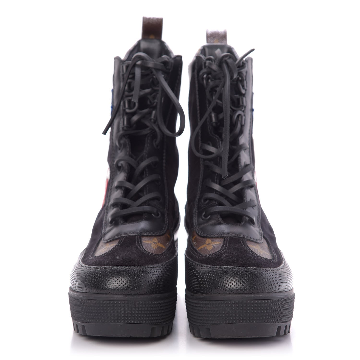 LOUIS VUITTON CALFSKIN MONOGRAM LV HEART LAUREATE PLATFORM DESERT BOOTS