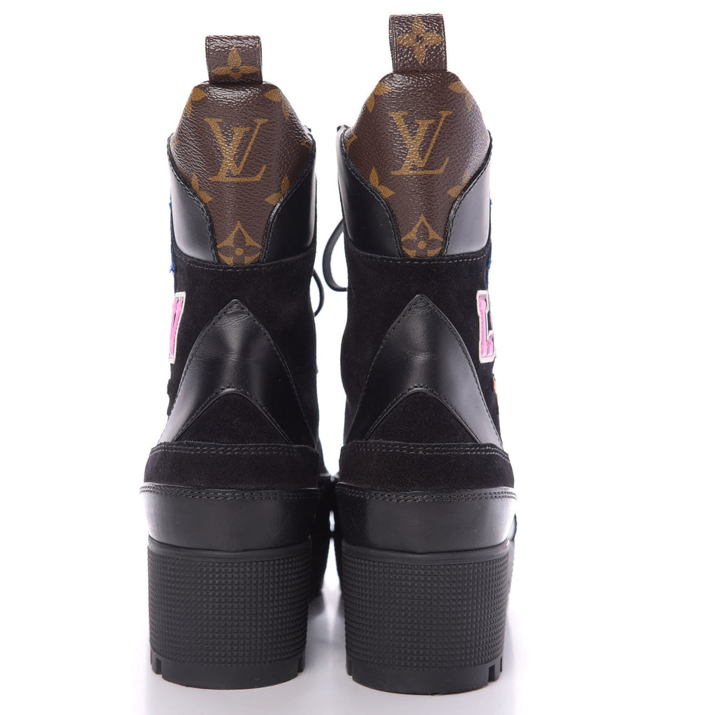 LOUIS VUITTON CALFSKIN MONOGRAM LV HEART LAUREATE PLATFORM DESERT BOOTS