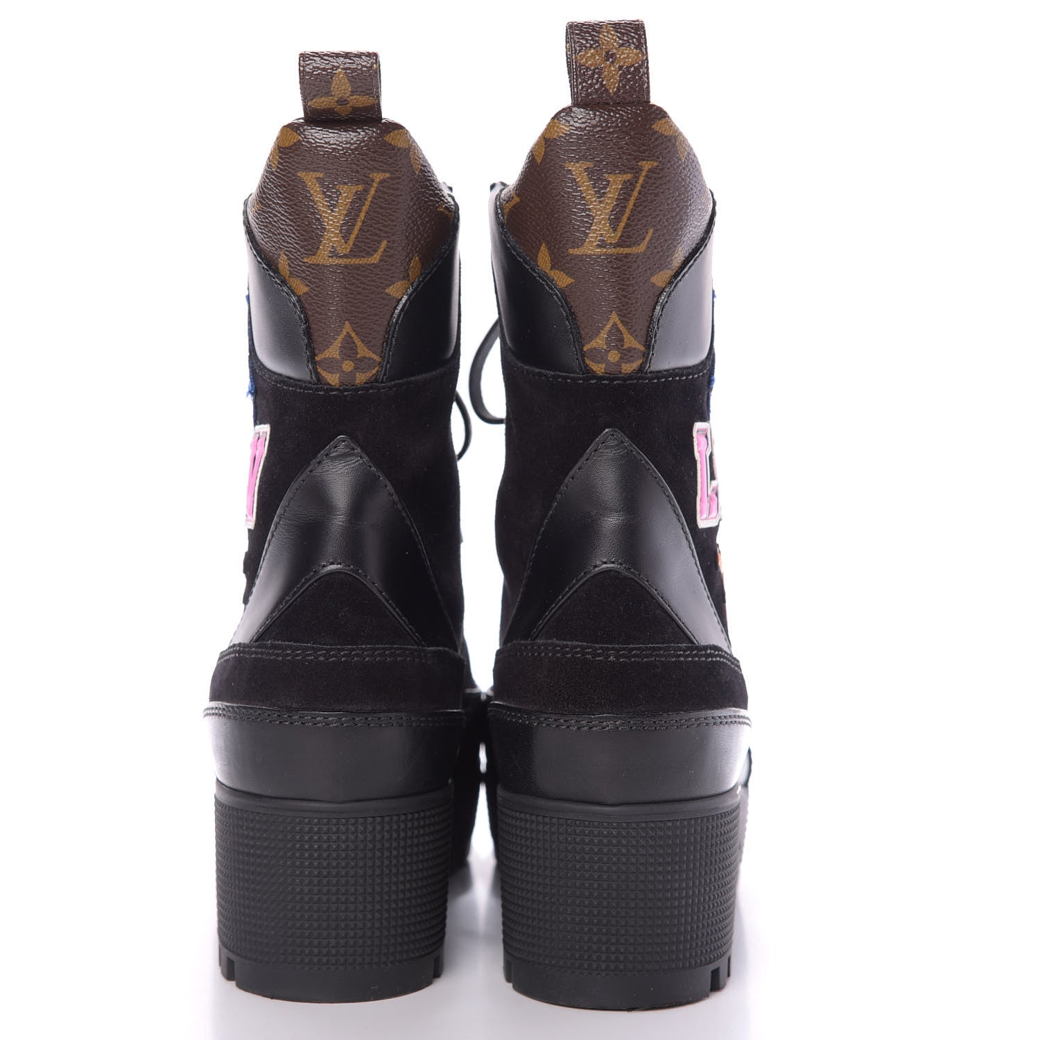 LOUIS VUITTON CALFSKIN MONOGRAM LV HEART LAUREATE PLATFORM DESERT BOOTS