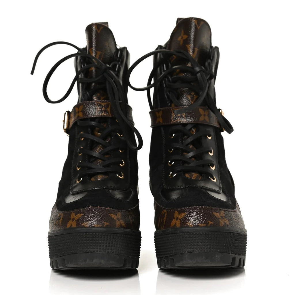 LOUIS VUITTON MONOGRAM SUEDE CALFSKIN LAUREATE PLATFORM DESERT BOOTS