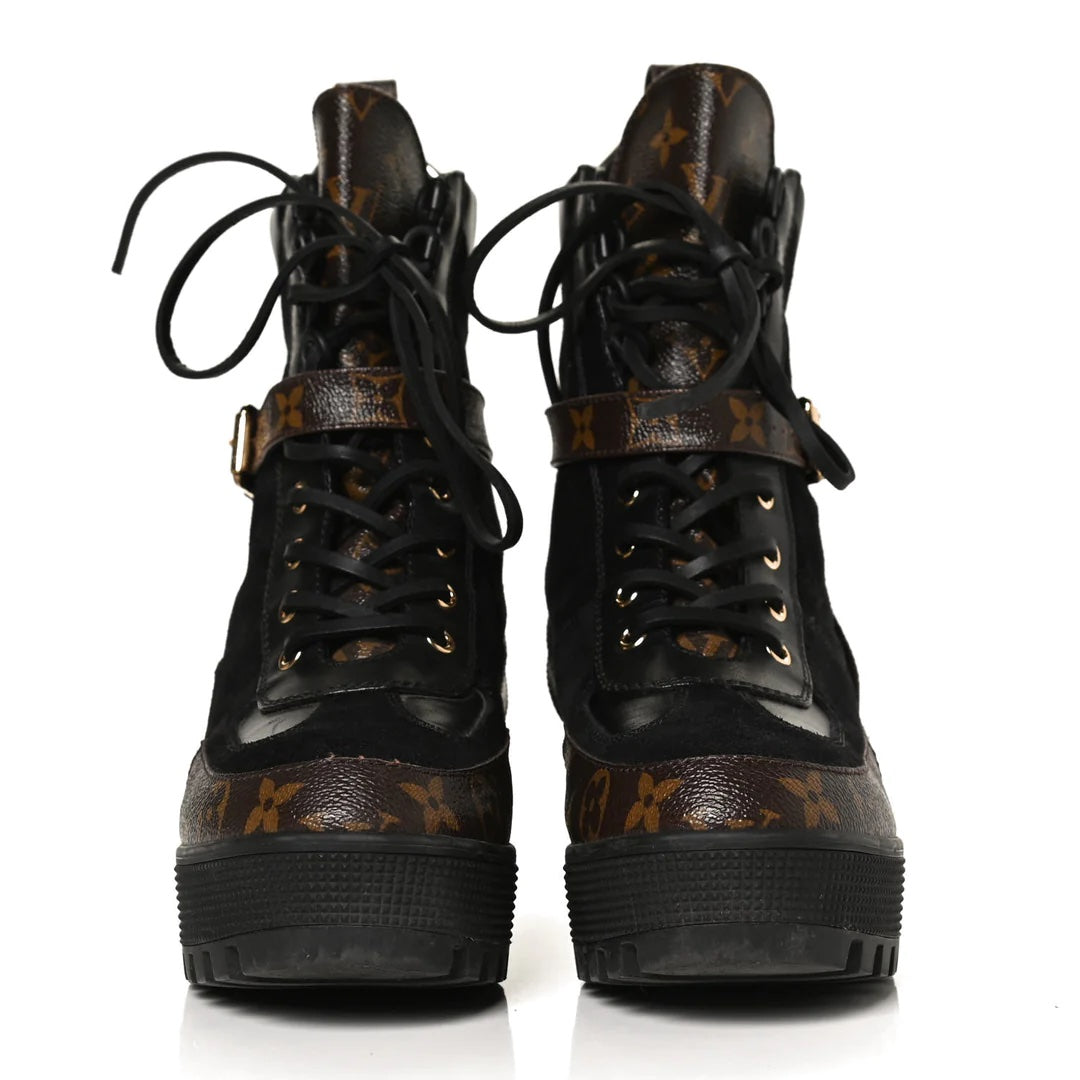 LOUIS VUITTON MONOGRAM SUEDE CALFSKIN LAUREATE PLATFORM DESERT BOOTS
