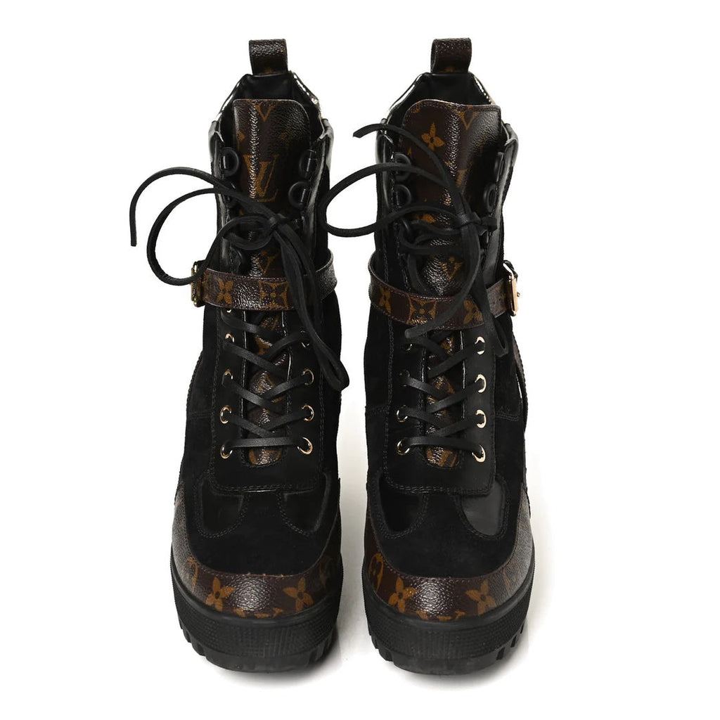 LOUIS VUITTON MONOGRAM SUEDE CALFSKIN LAUREATE PLATFORM DESERT BOOTS