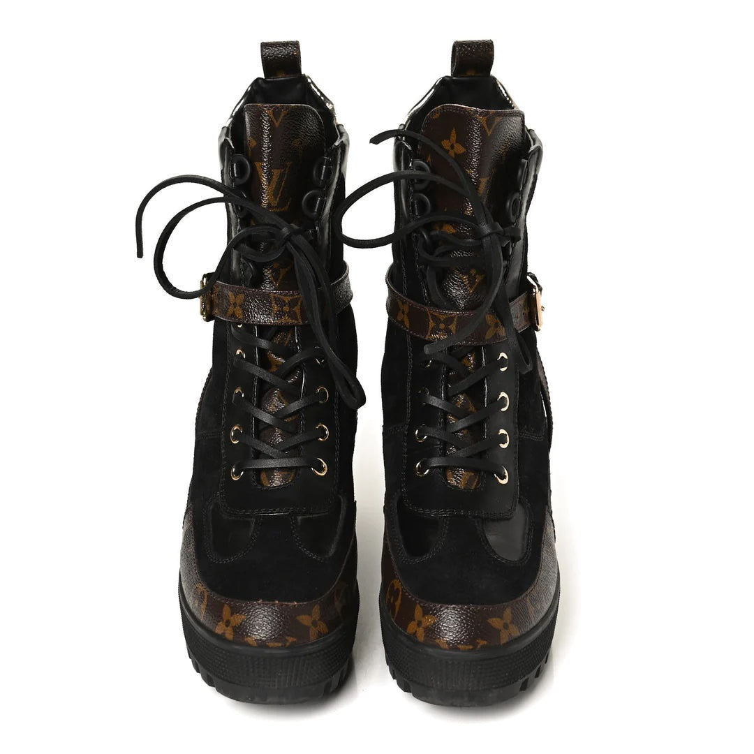 LOUIS VUITTON MONOGRAM SUEDE CALFSKIN LAUREATE PLATFORM DESERT BOOTS