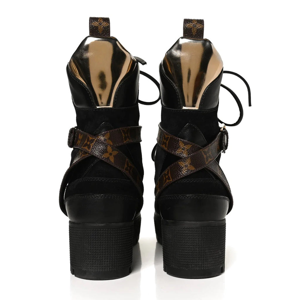 LOUIS VUITTON MONOGRAM SUEDE CALFSKIN LAUREATE PLATFORM DESERT BOOTS